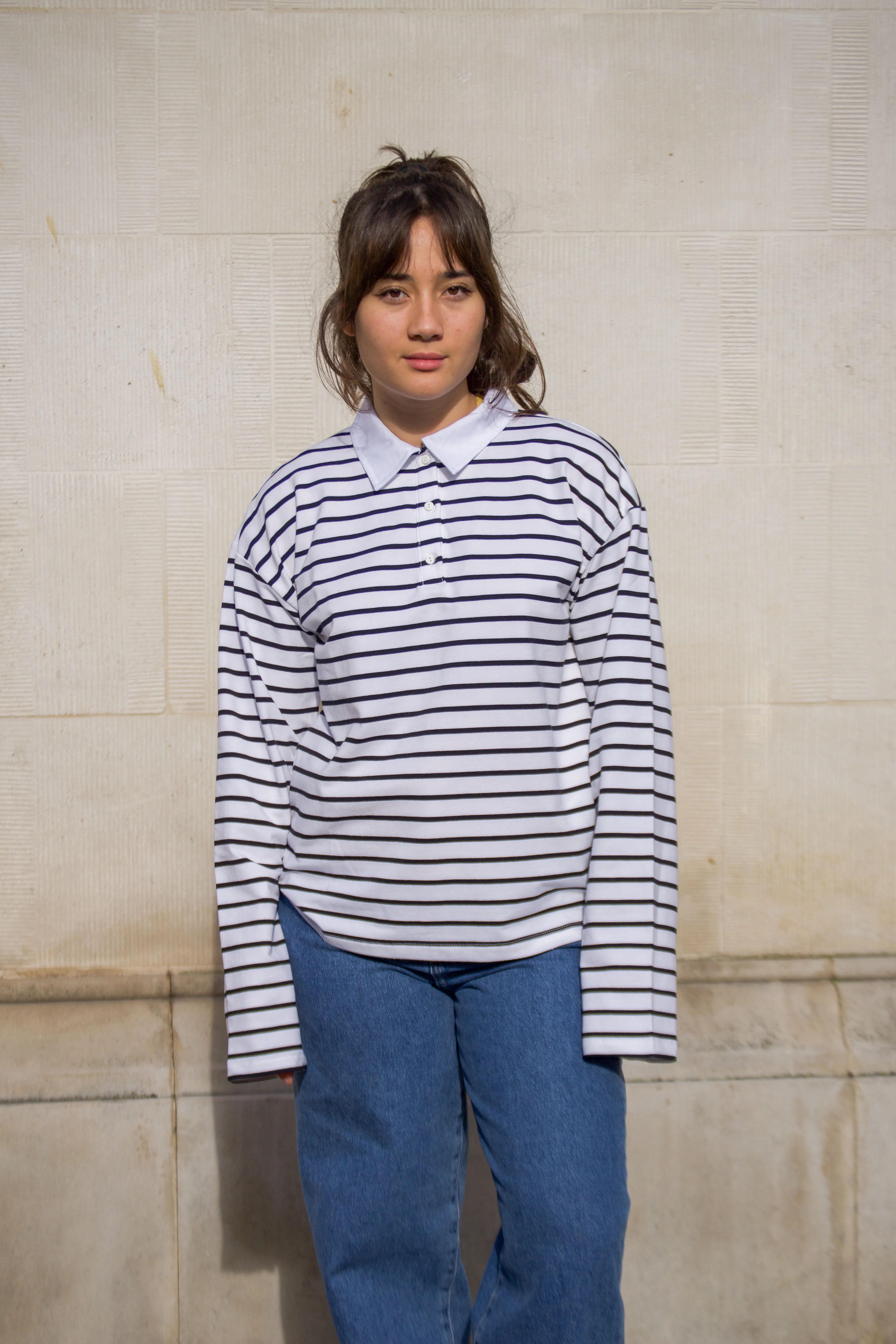 Object Linea Black and White Striped Polo Top