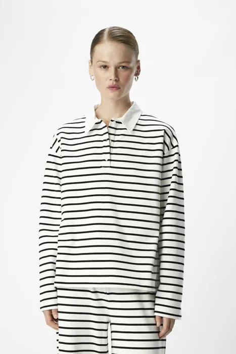 Object Linea Black and White Striped Polo Top
