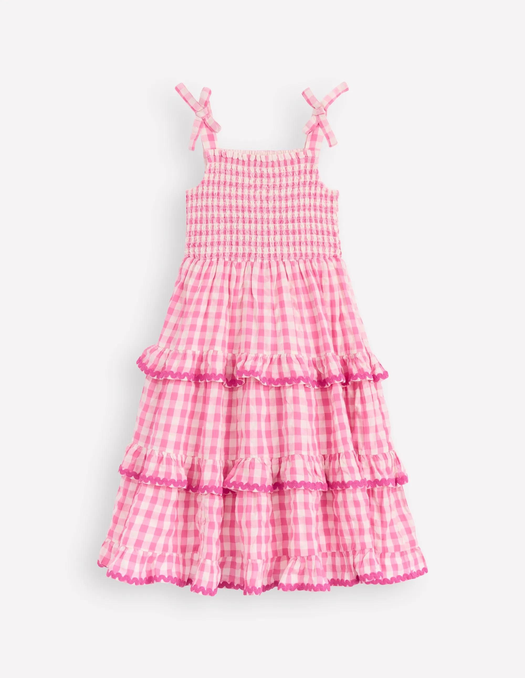 Odette Tiered Woven Sundress-Pink Gingham Daisies