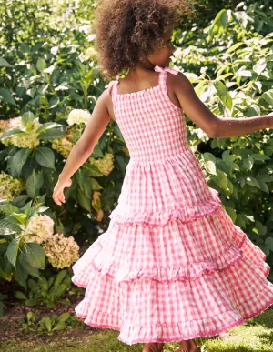 Odette Tiered Woven Sundress-Pink Gingham Daisies