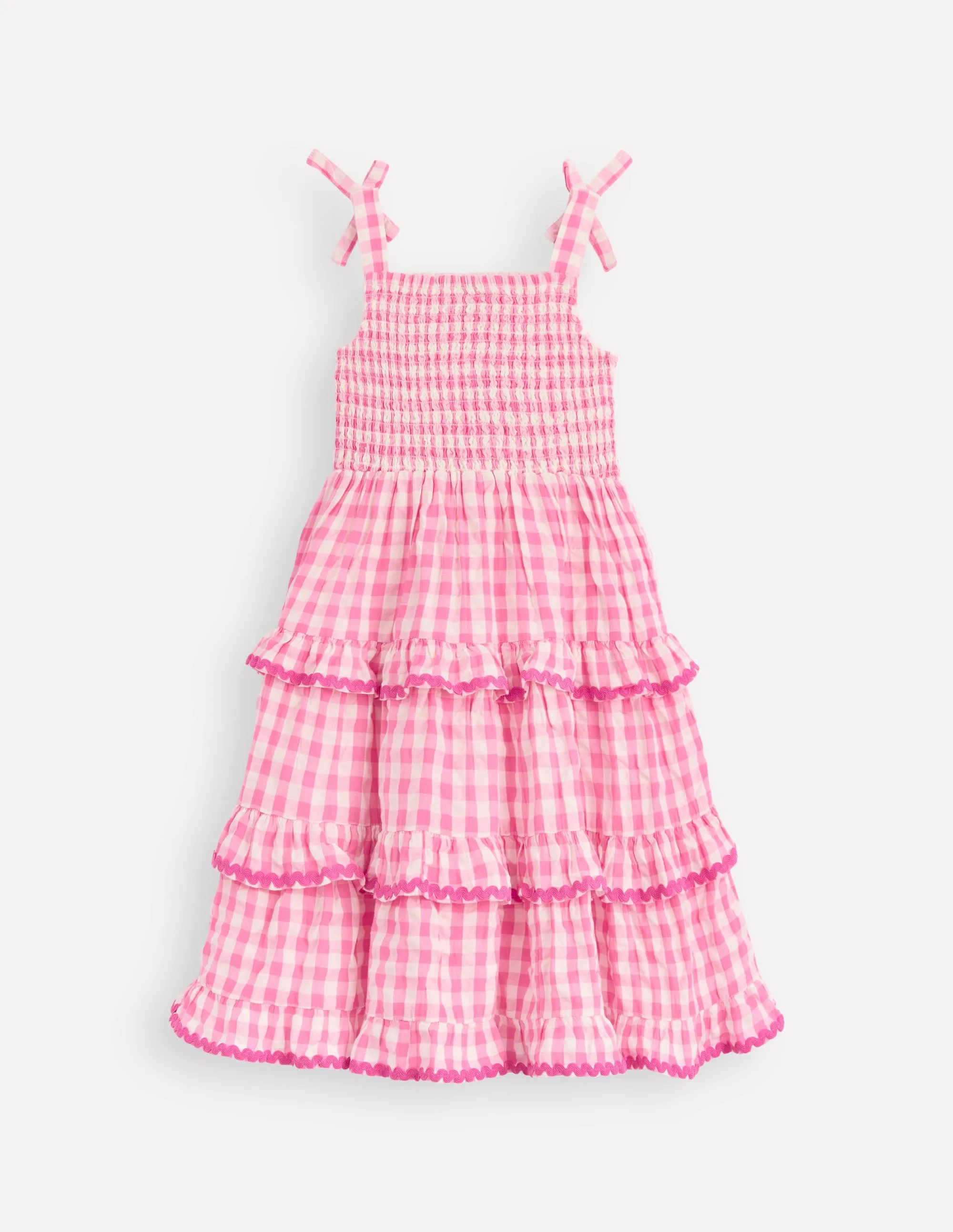Odette Tiered Woven Sundress-Pink Gingham Daisies