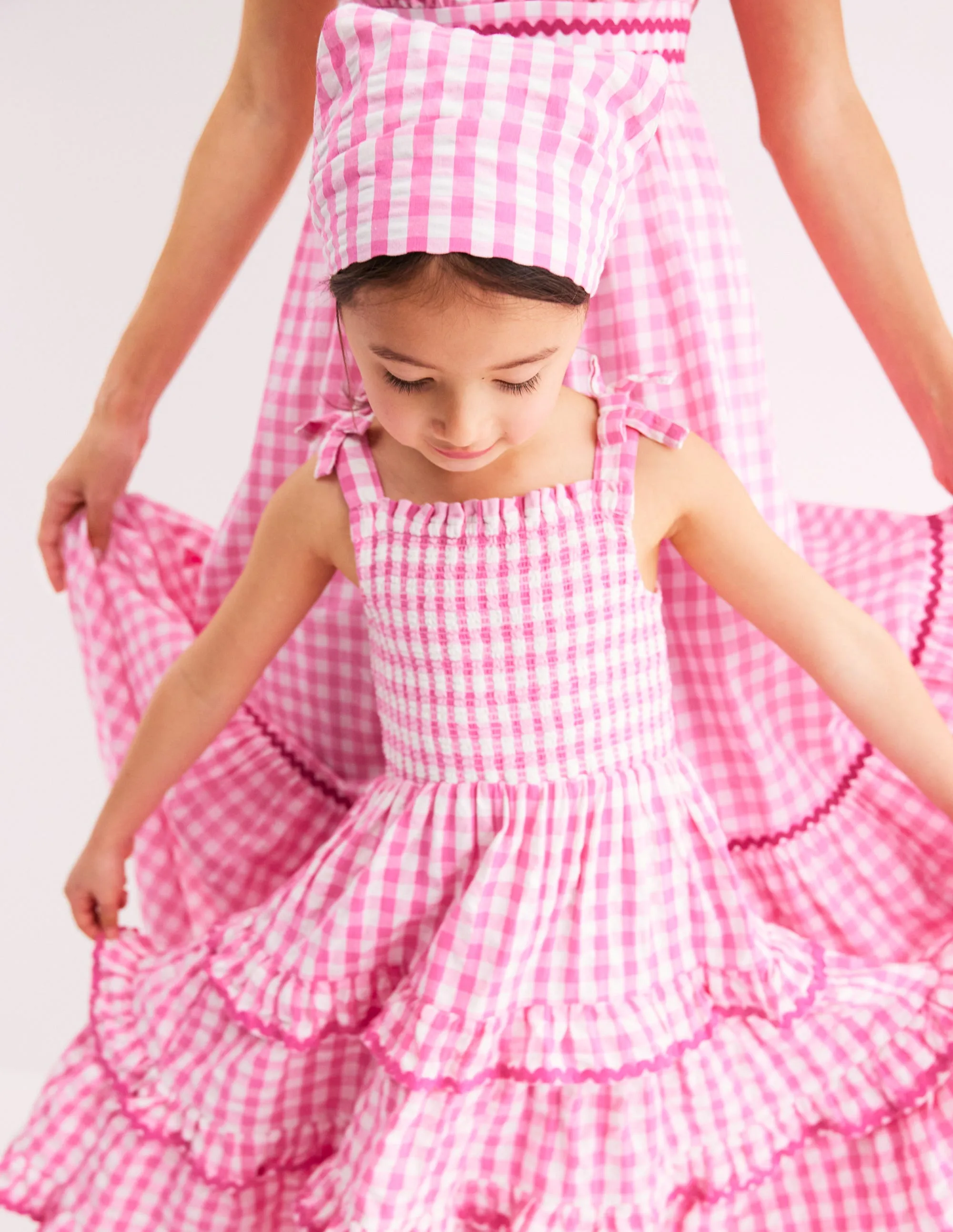 Odette Tiered Woven Sundress-Pink Gingham Daisies