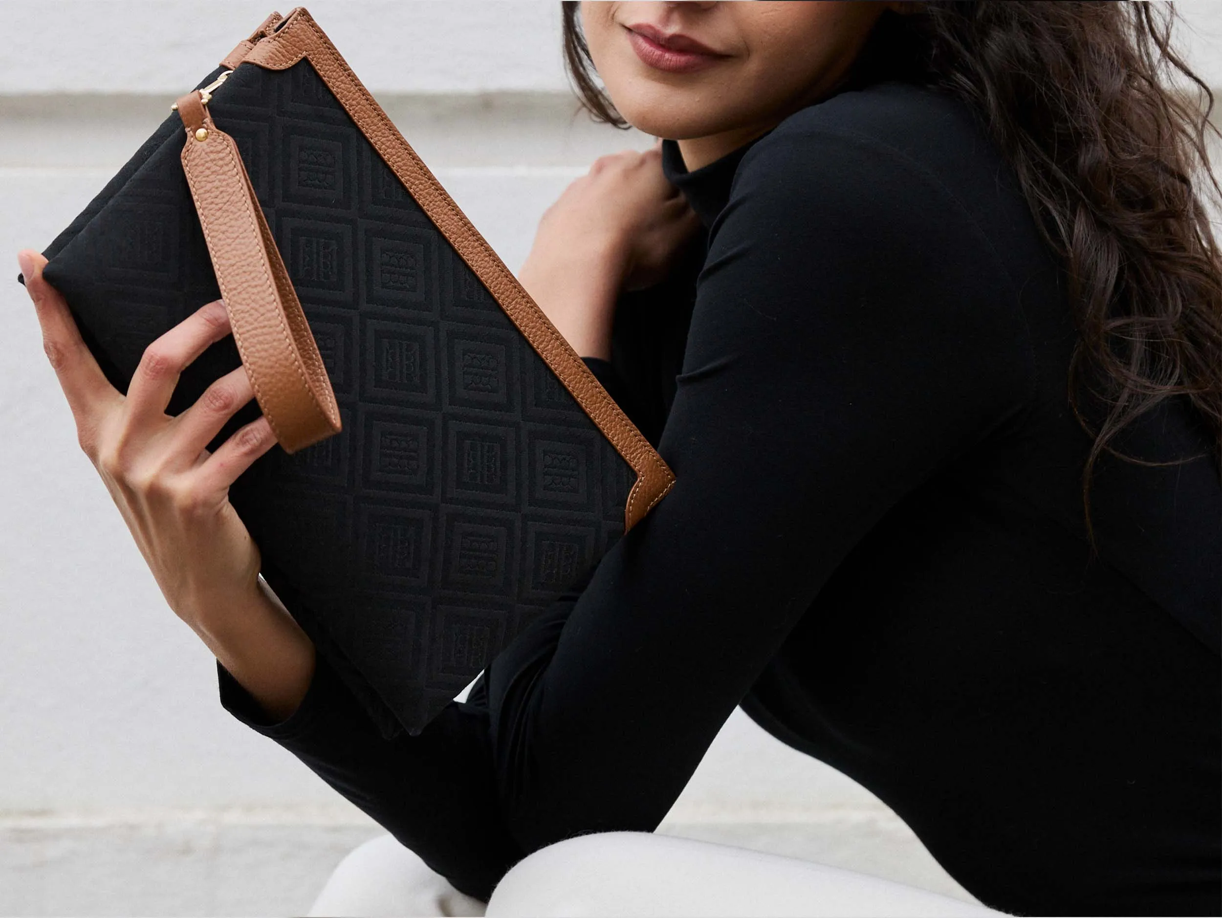 Paquita Bag in Logo Jacquard Print - Black/Tan