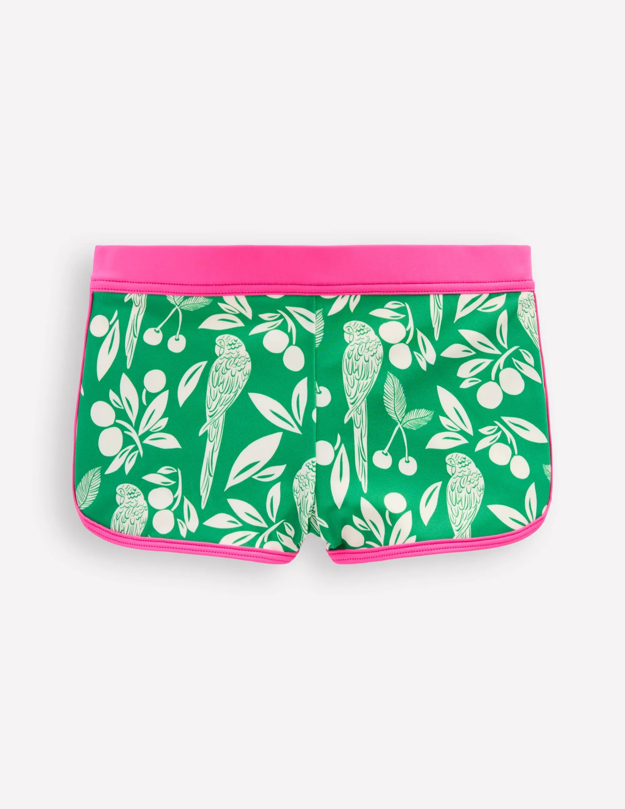 Patterned Swim Shorts-Rich Emerald Parrot Palm