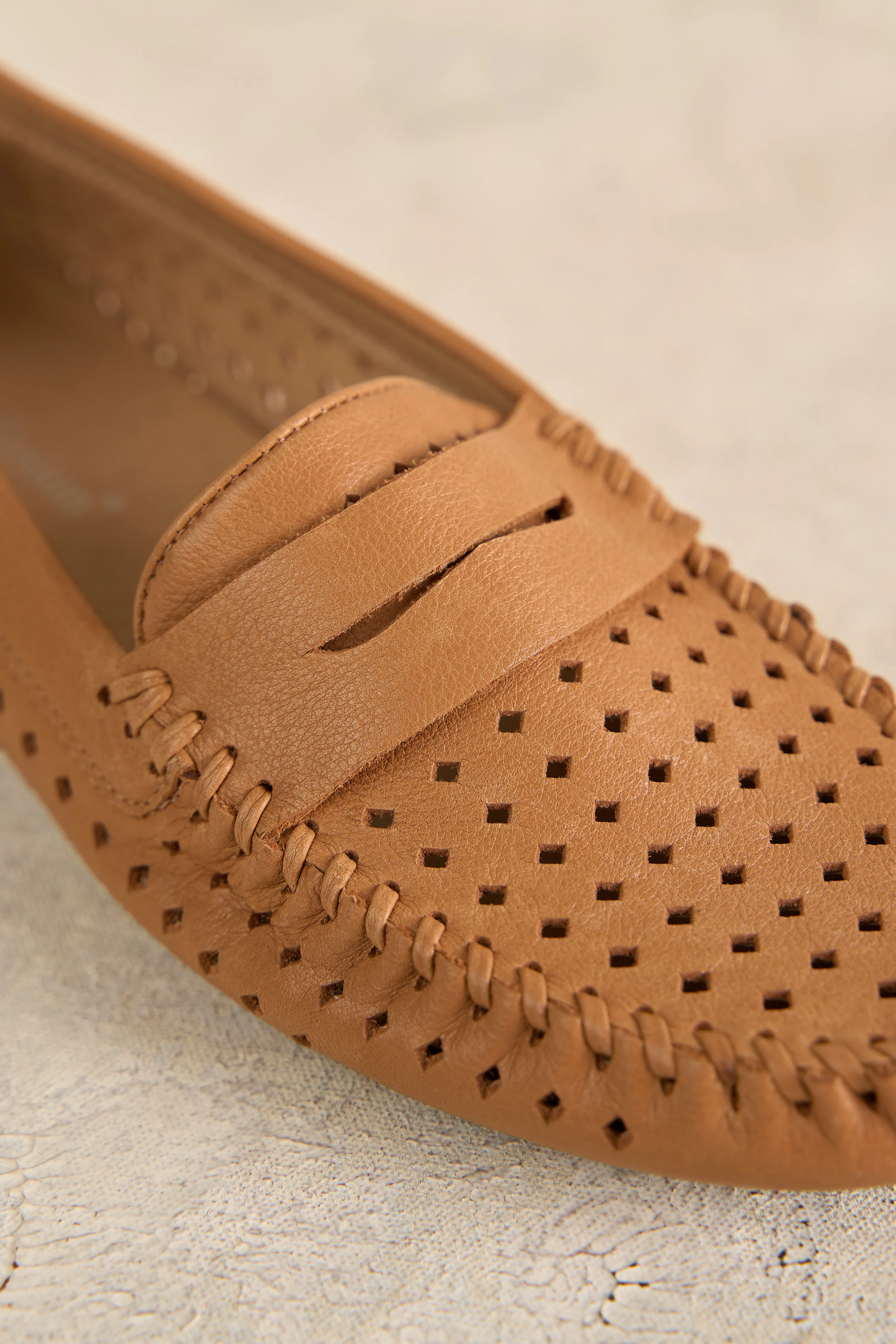 Perforated Leather Loafer - Tan