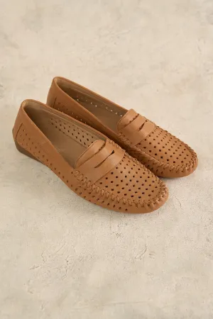 Perforated Leather Loafer - Tan