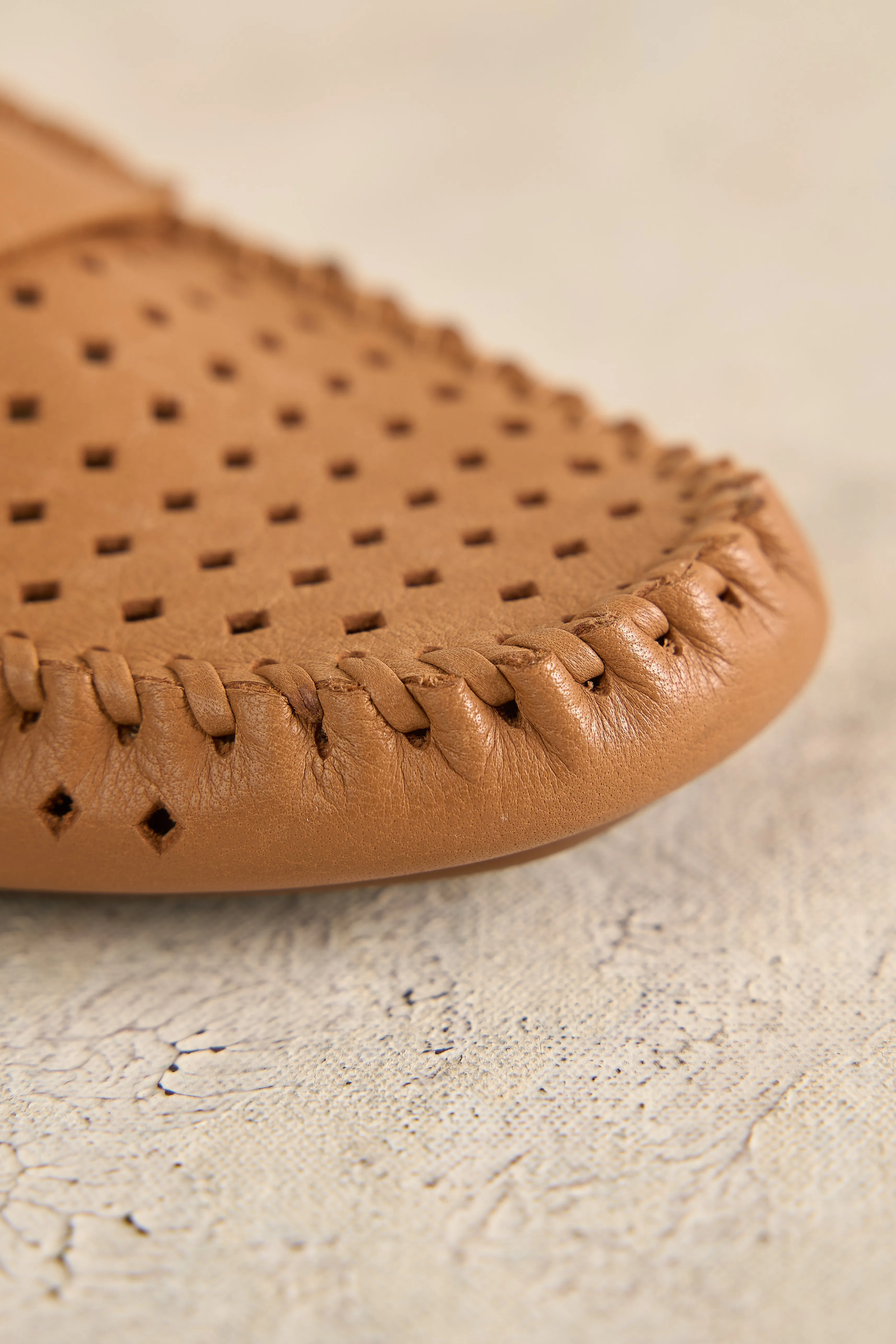 Perforated Leather Loafer - Tan