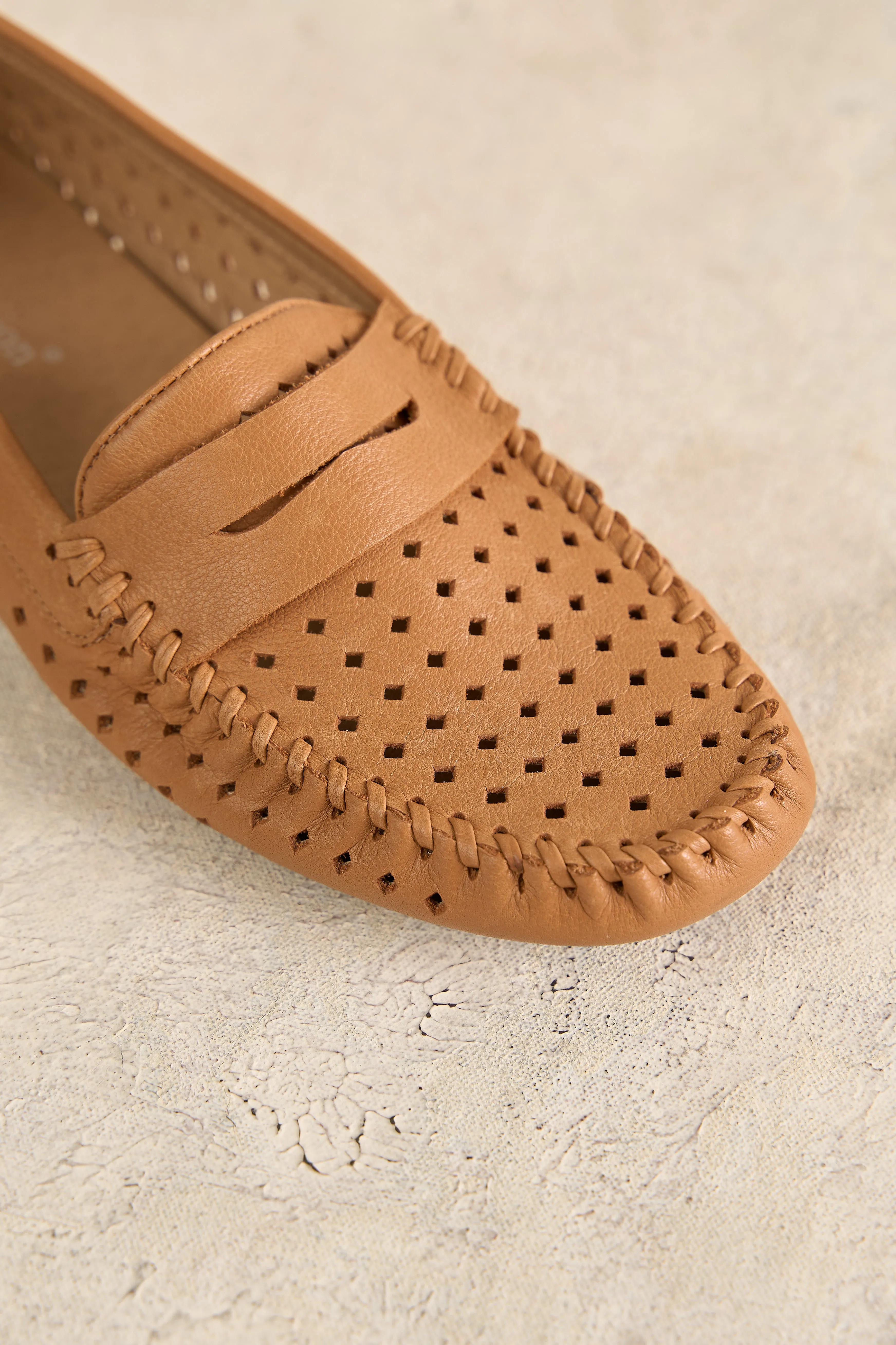 Perforated Leather Loafer - Tan
