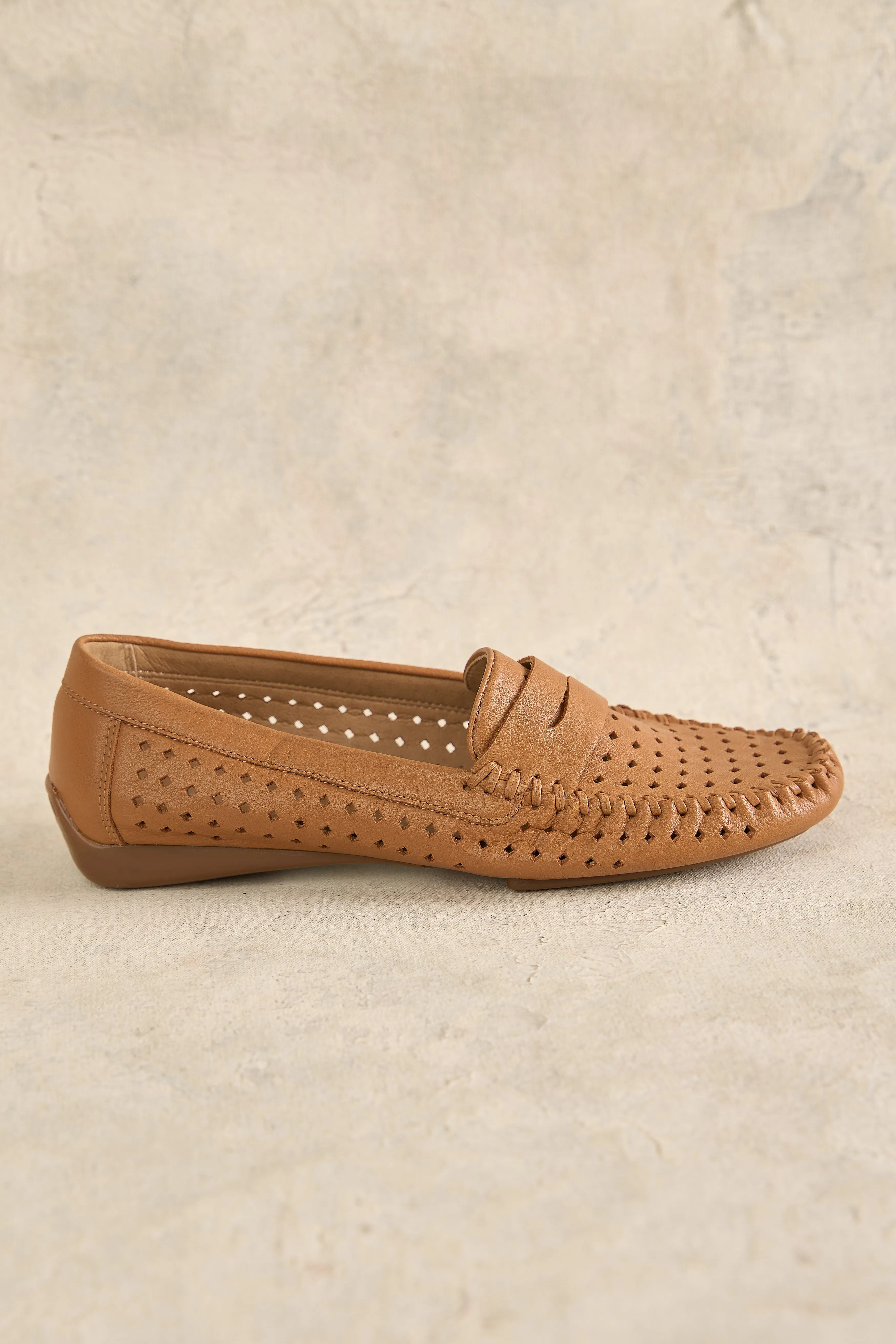 Perforated Leather Loafer - Tan