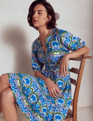 Piper Short Jersey Dress-Kingfisher Blue. Freesia Stamp