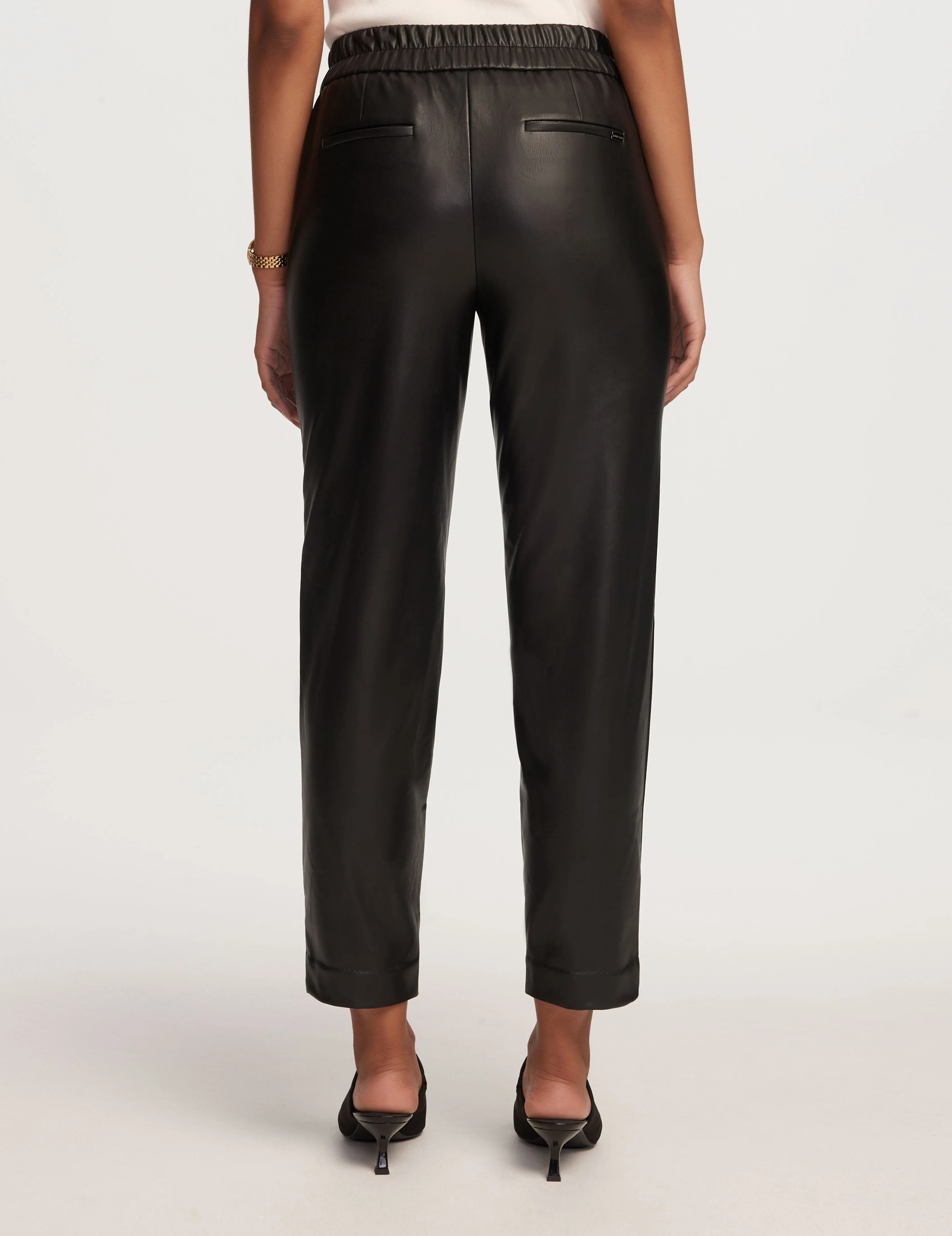 Pull On Cinched Waist Faux Leather Pant- Sale