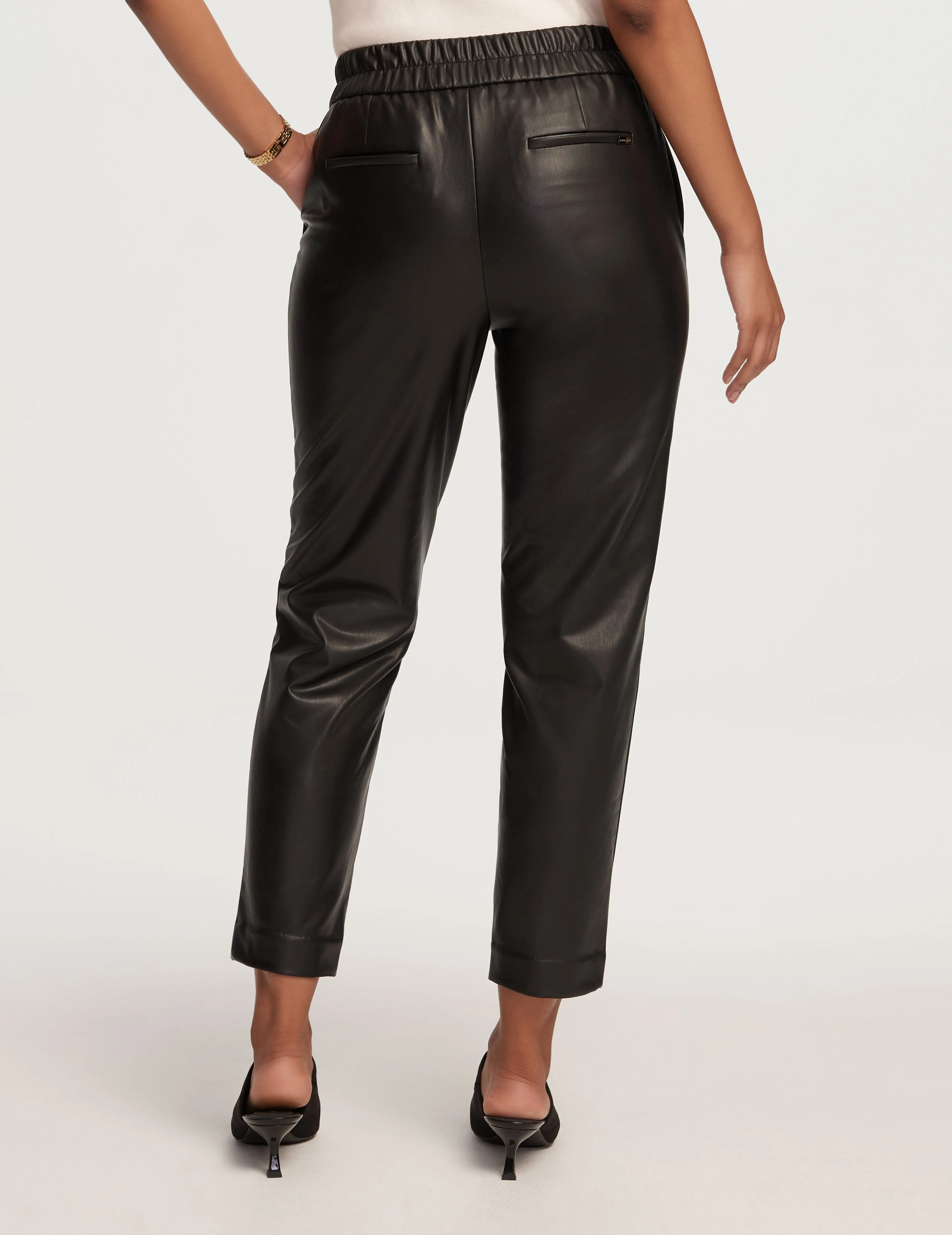 Pull On Cinched Waist Faux Leather Pant- Sale