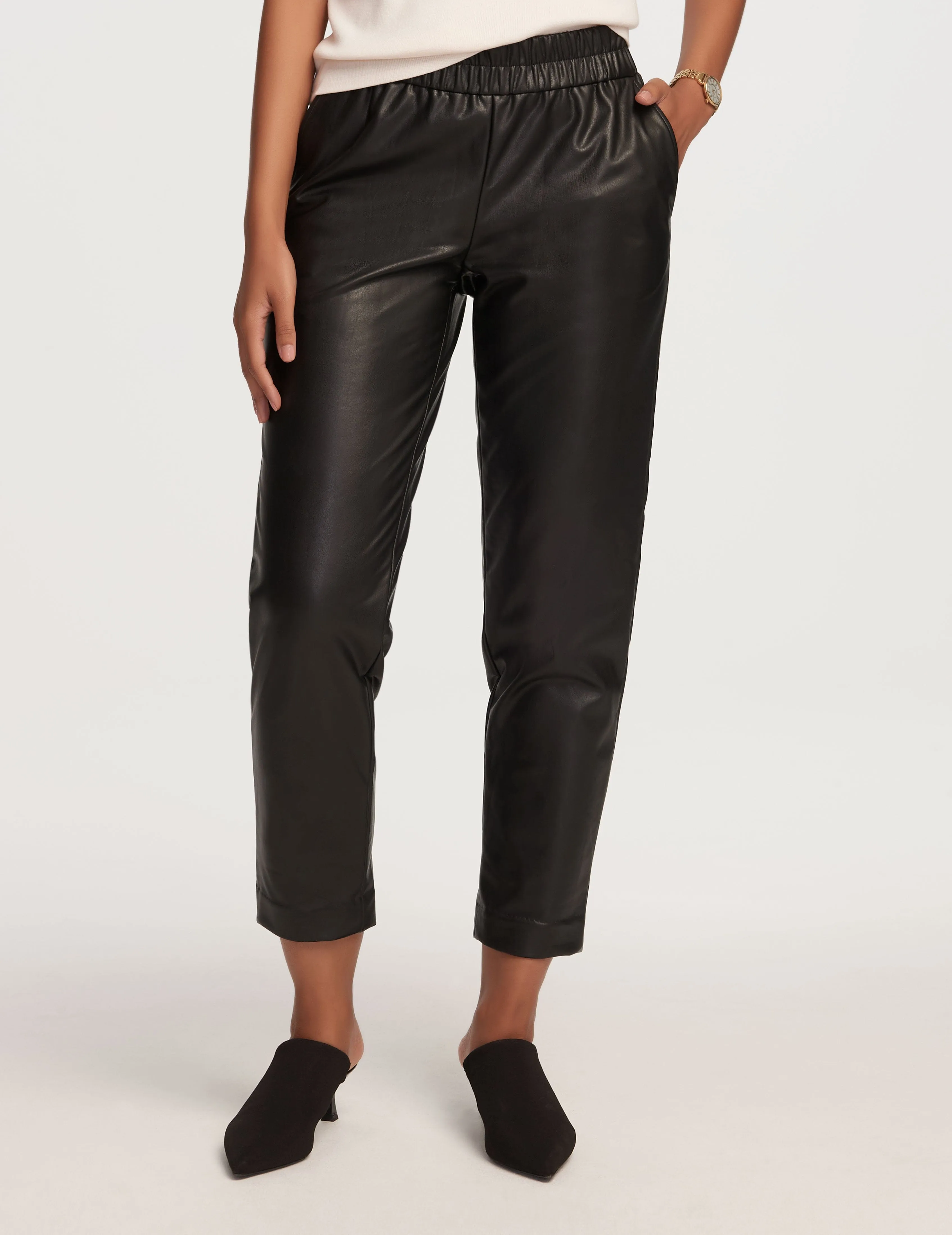 Pull On Cinched Waist Faux Leather Pant- Sale