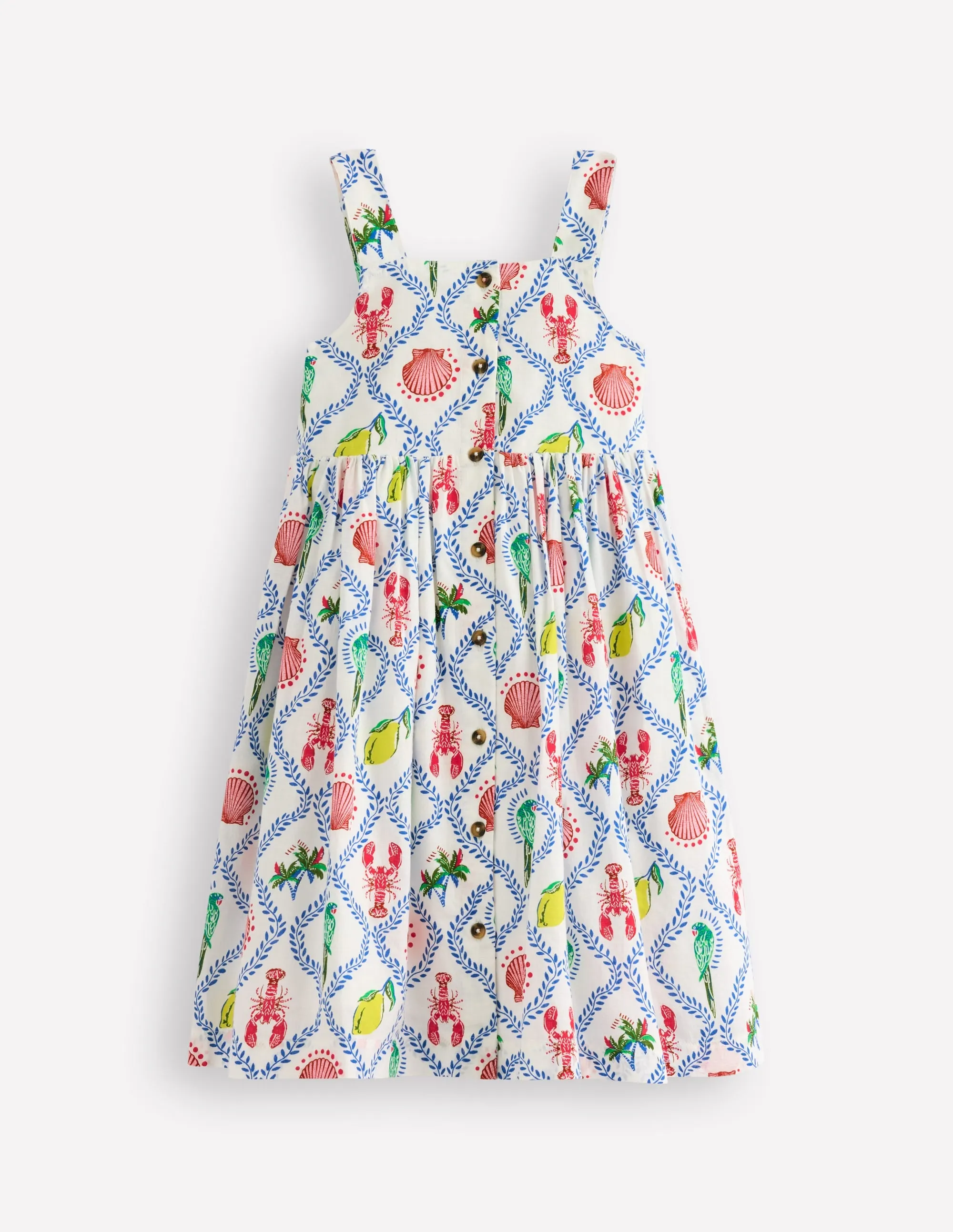 Remy Button Through Dress-Multi Holiday Tile