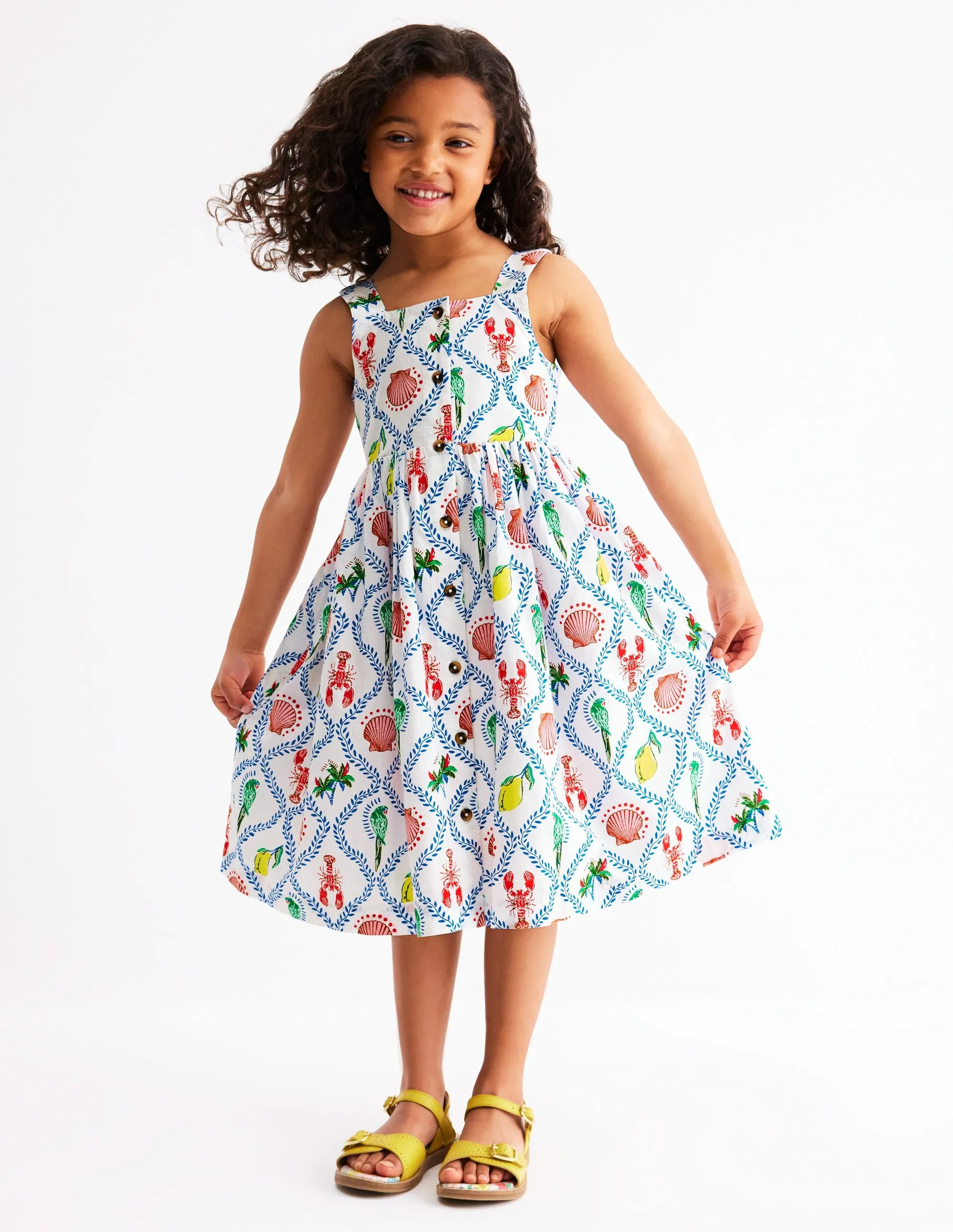 Remy Button Through Dress-Multi Holiday Tile
