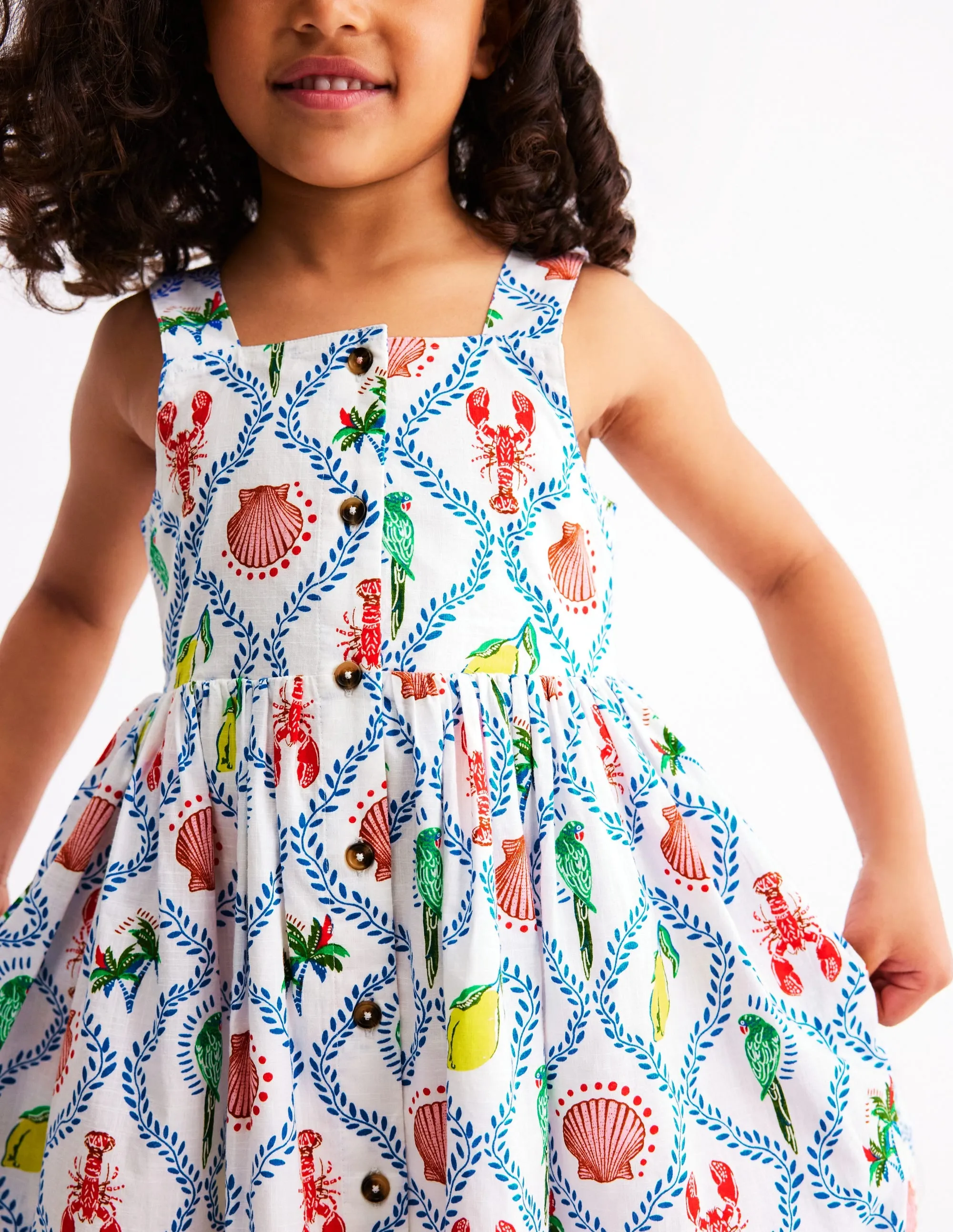 Remy Button Through Dress-Multi Holiday Tile