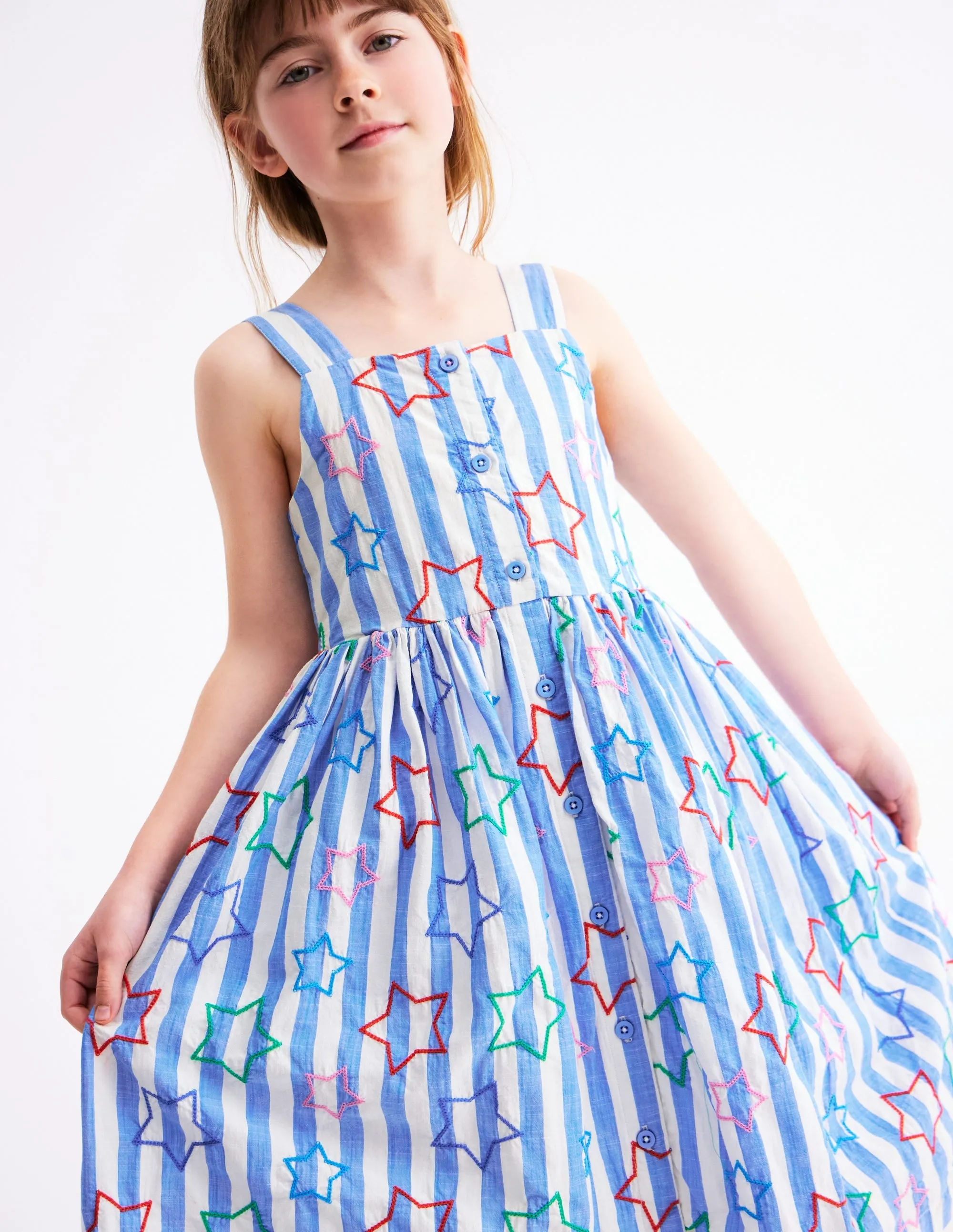 Remy Button Through Dress-Peacock Plume Blue Star