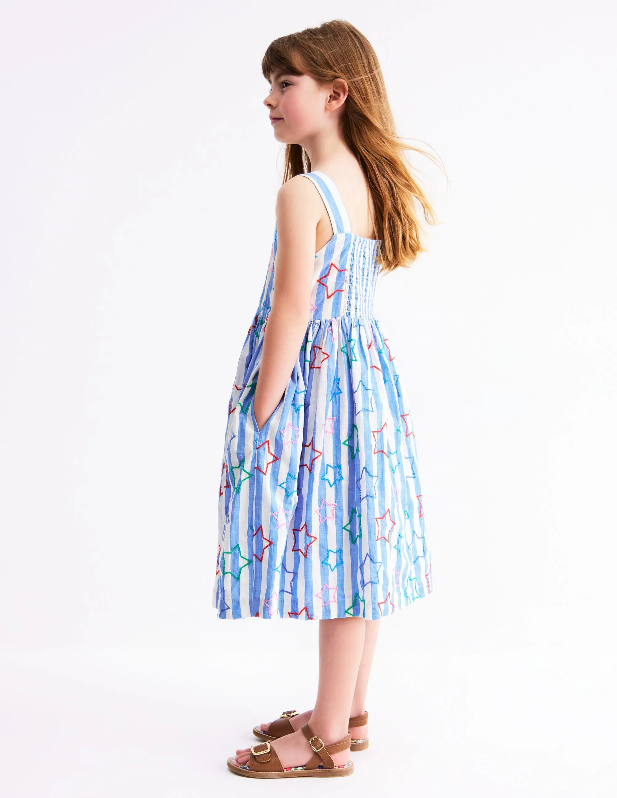 Remy Button Through Dress-Peacock Plume Blue Star