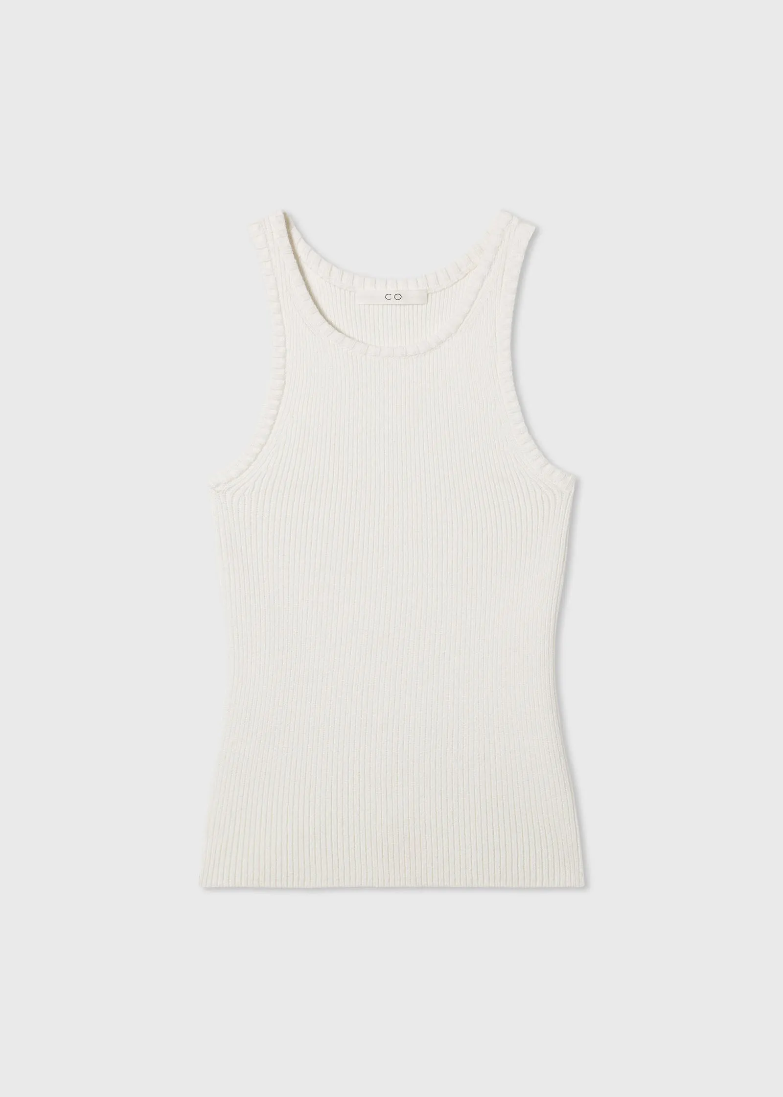 Ribbed Compact Knit Tank in Cotton  - White