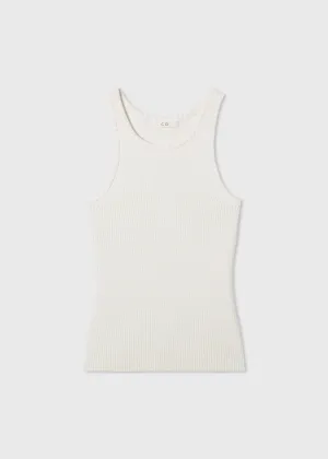 Ribbed Compact Knit Tank in Cotton  - White
