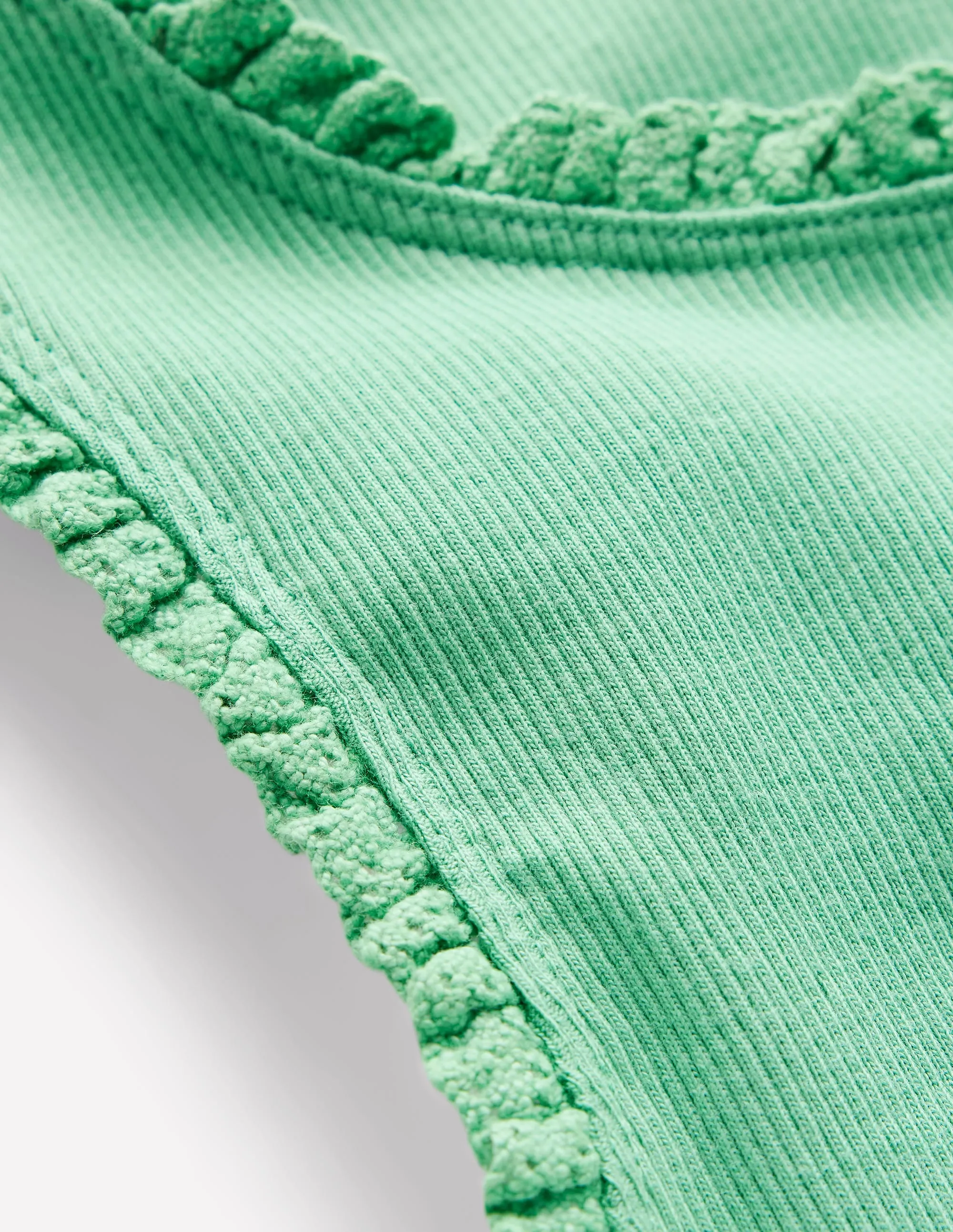 Ribbed Lace Trim Vest-Aloe Green