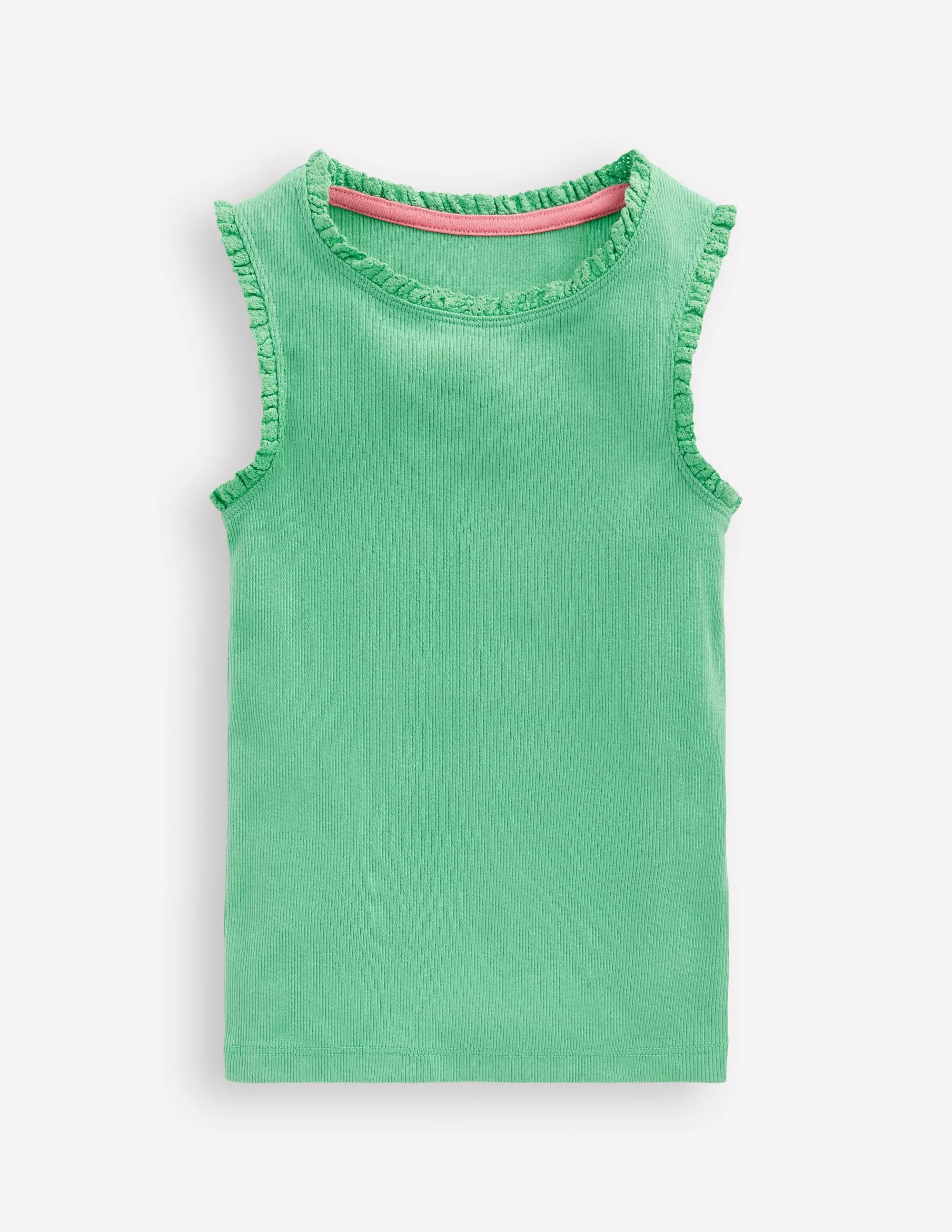 Ribbed Lace Trim Vest-Aloe Green