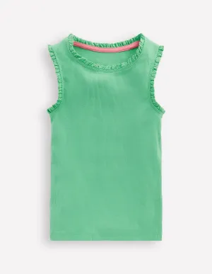 Ribbed Lace Trim Vest-Aloe Green