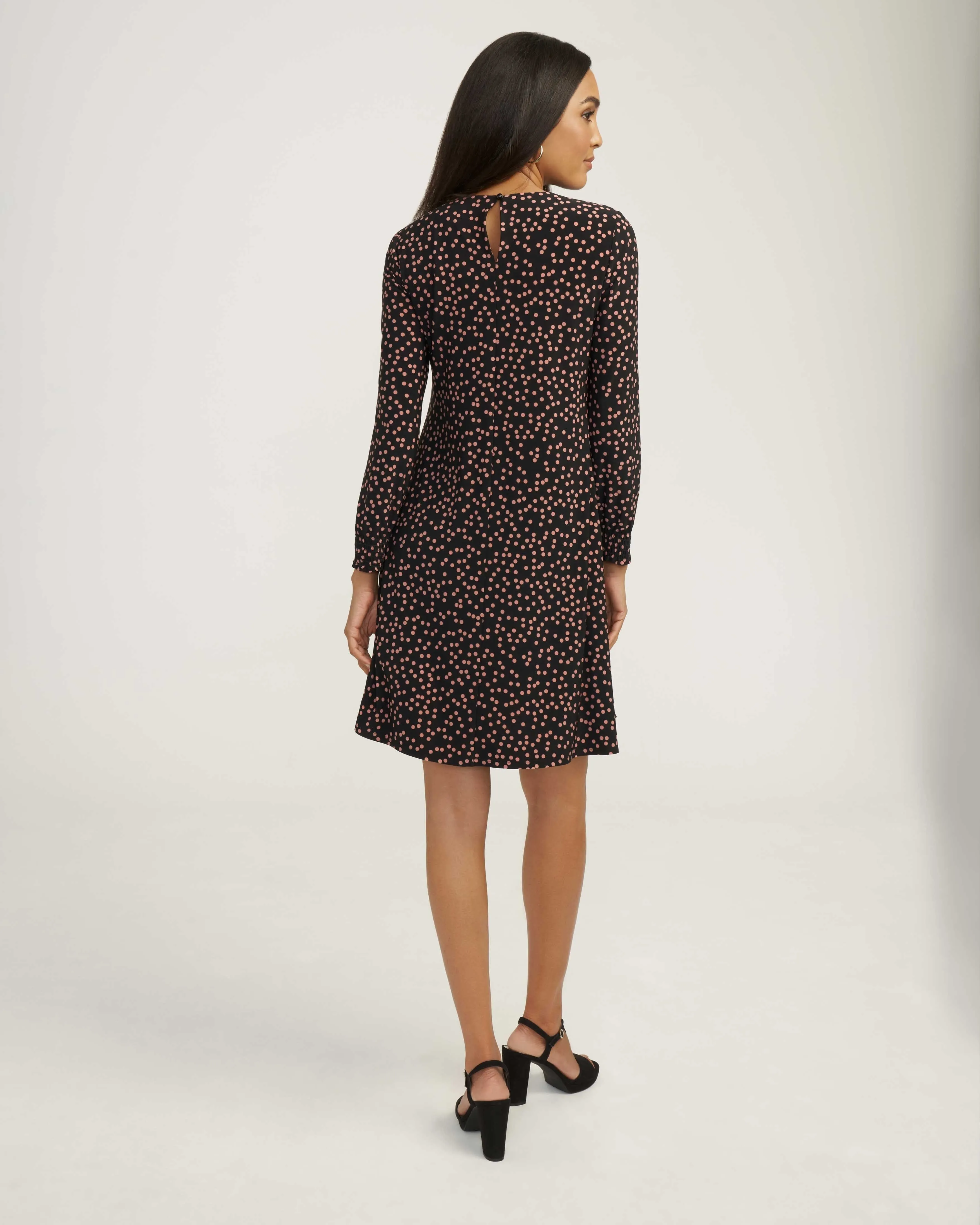 Scattered Dot Smocked Sleeve Shift Dress- Sale