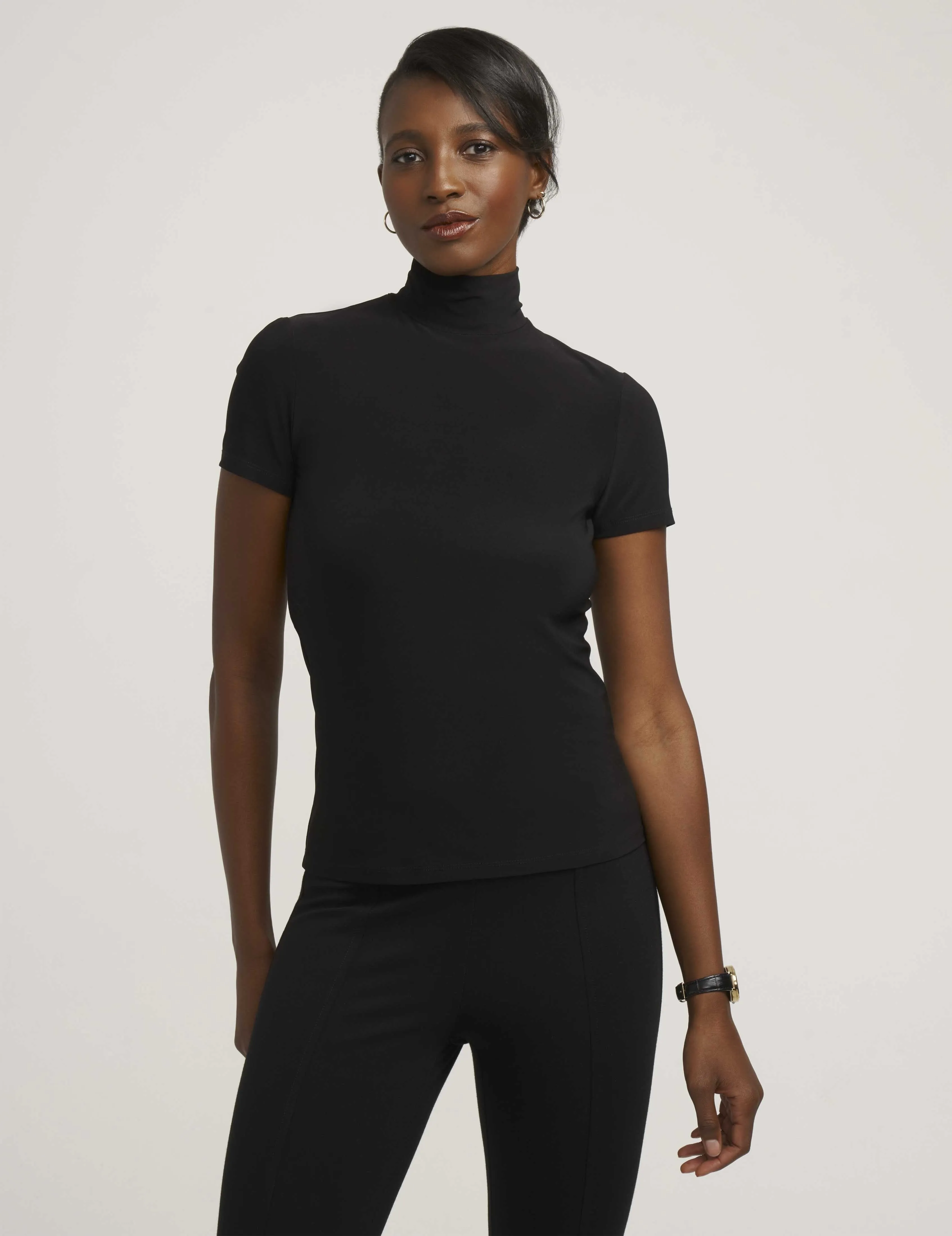Short Sleeve Mock Neck Knit Top- Sale
