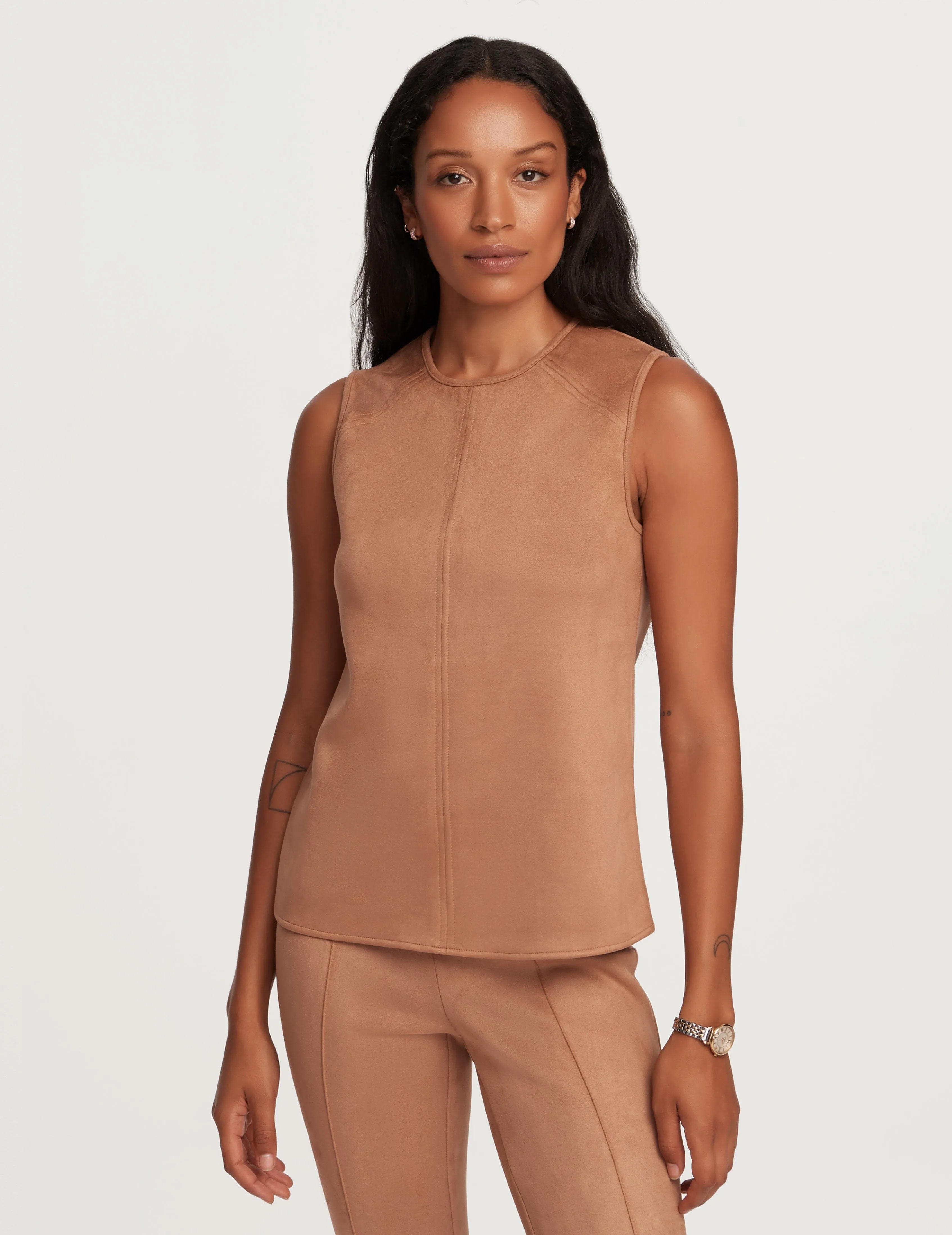 Sleeveless Shell With Topstitching- Sale