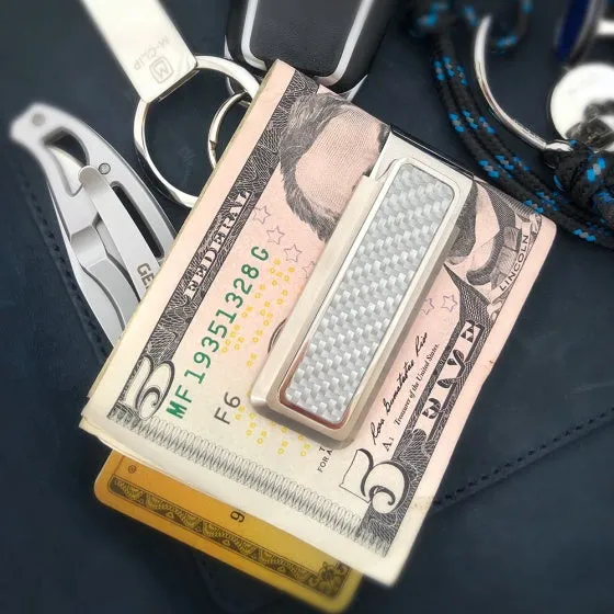Stainless With White Carbon Fiber Money Clip