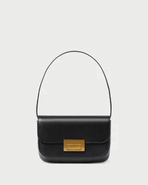 Stefania Black Leather Baguette Bag