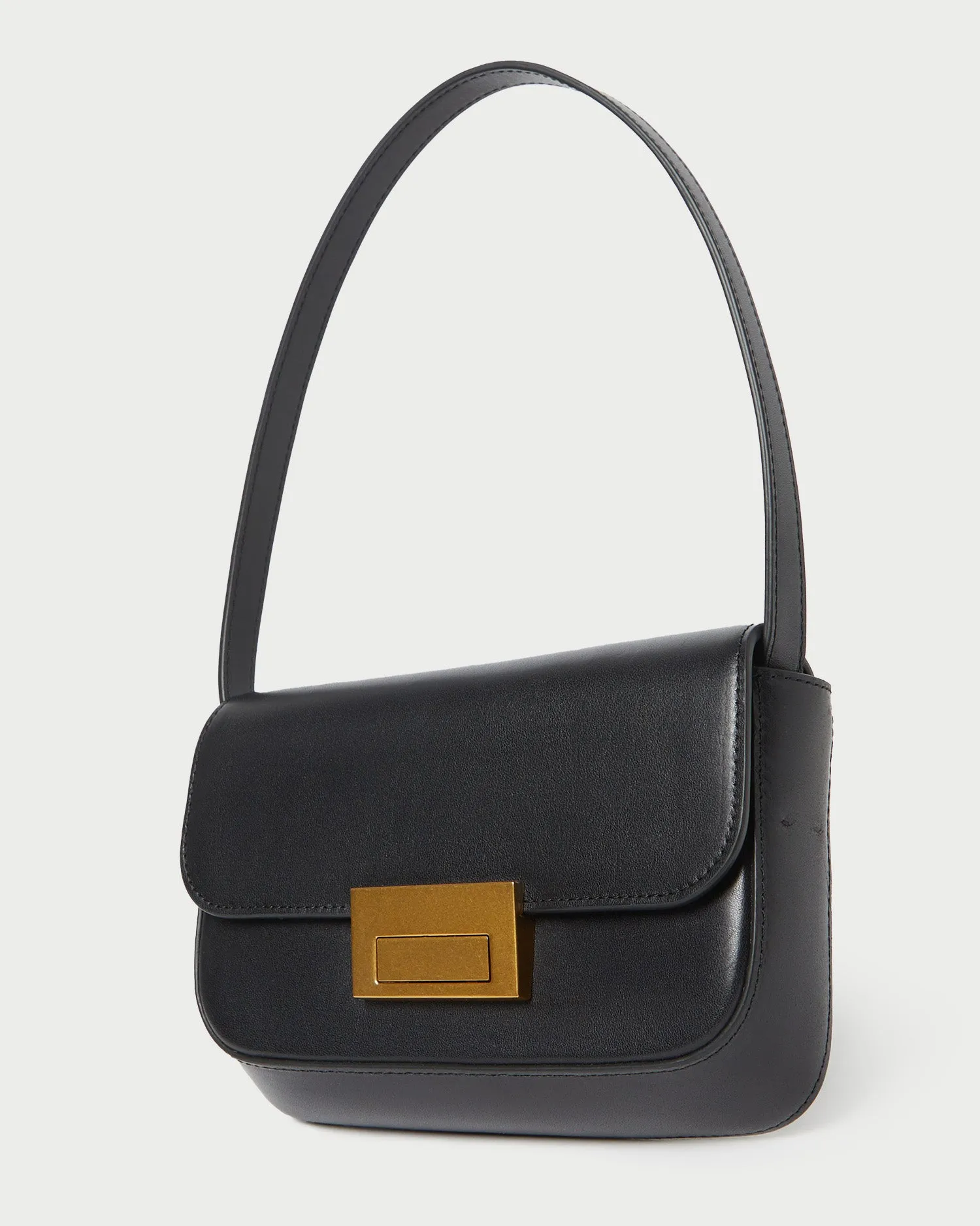 Stefania Black Leather Baguette Bag