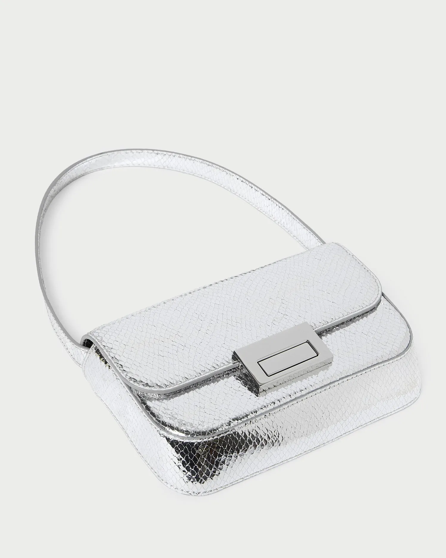 Stefania Silver Leather Baguette Bag
