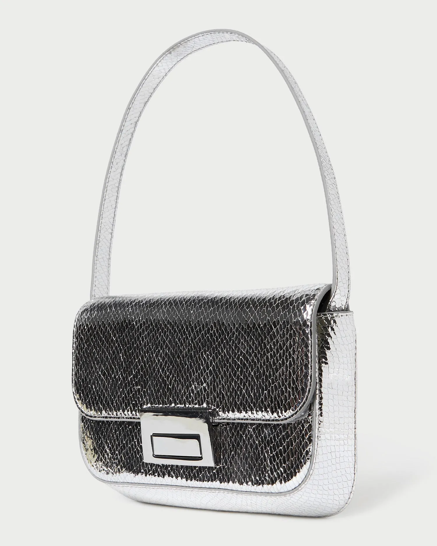 Stefania Silver Leather Baguette Bag