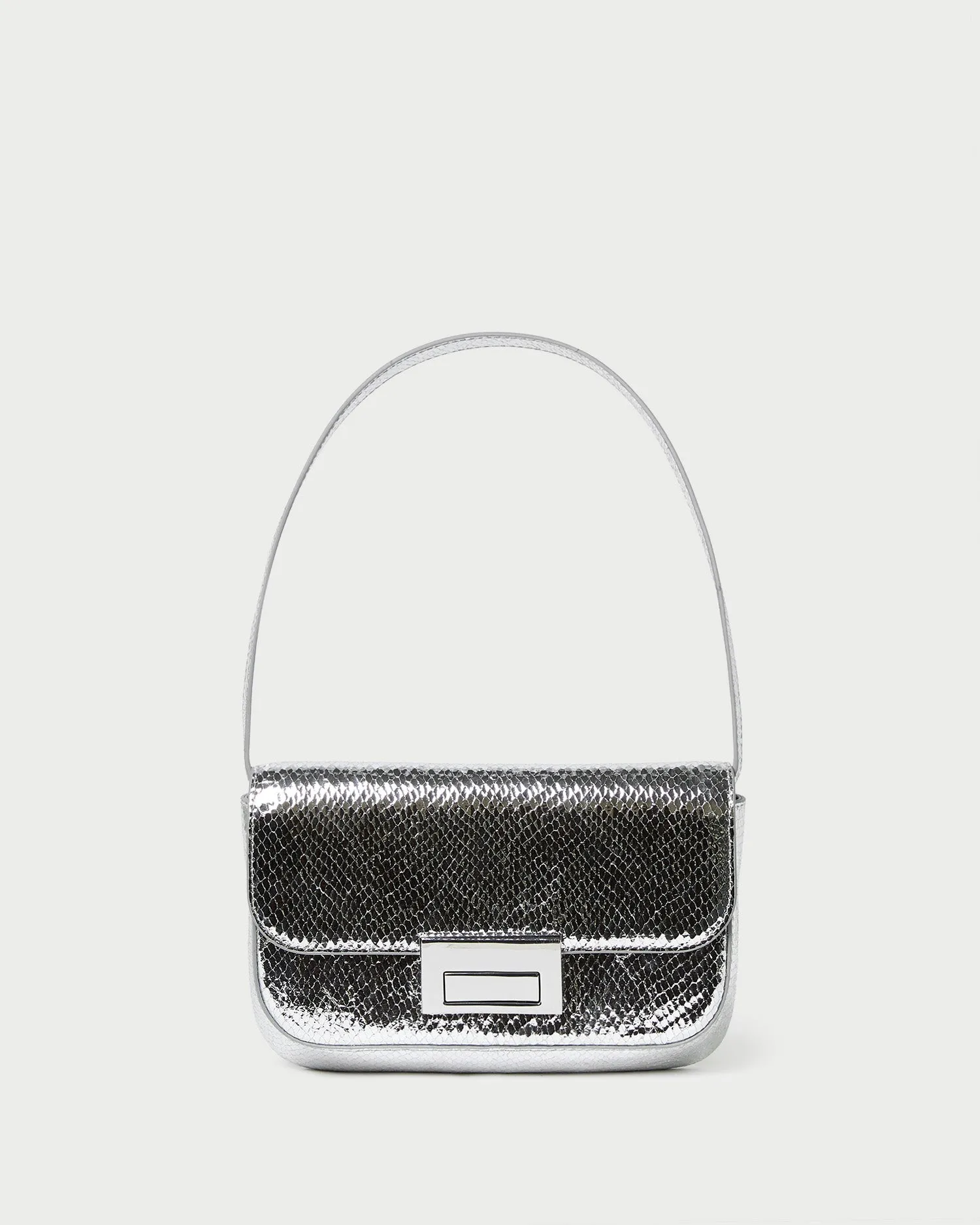 Stefania Silver Leather Baguette Bag
