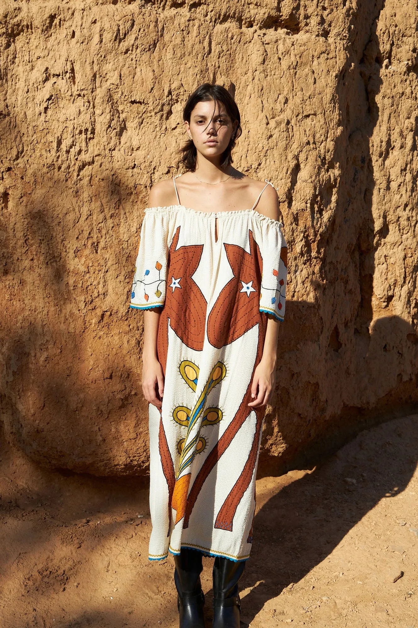 Stella Nova Embroidered Ivory Midi Dress