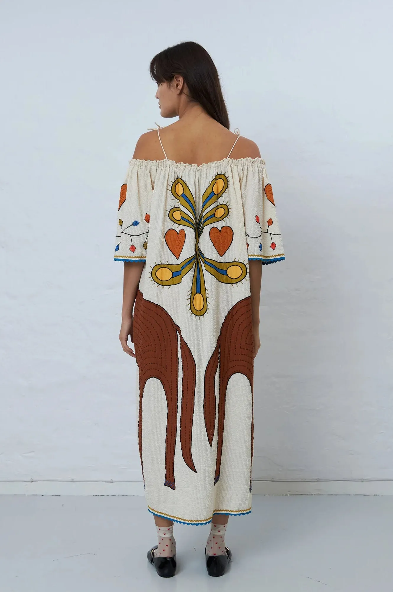 Stella Nova Embroidered Ivory Midi Dress