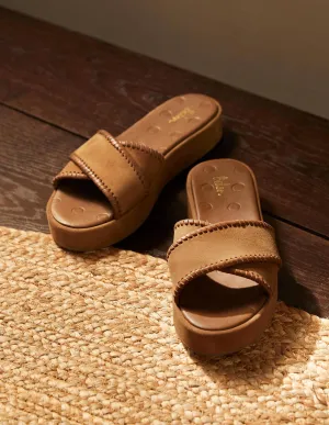 Suede Flatform Sandals-Tan