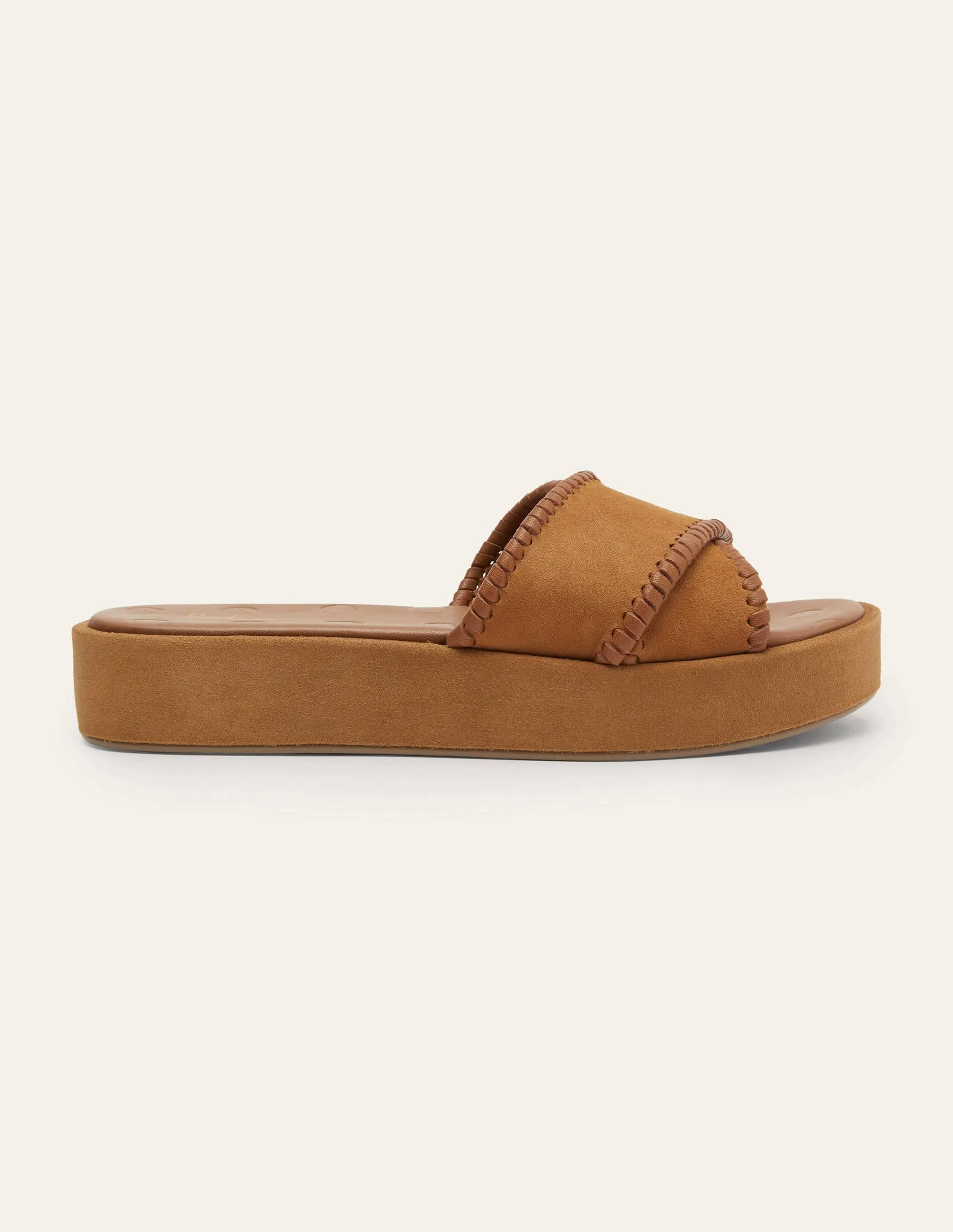 Suede Flatform Sandals-Tan