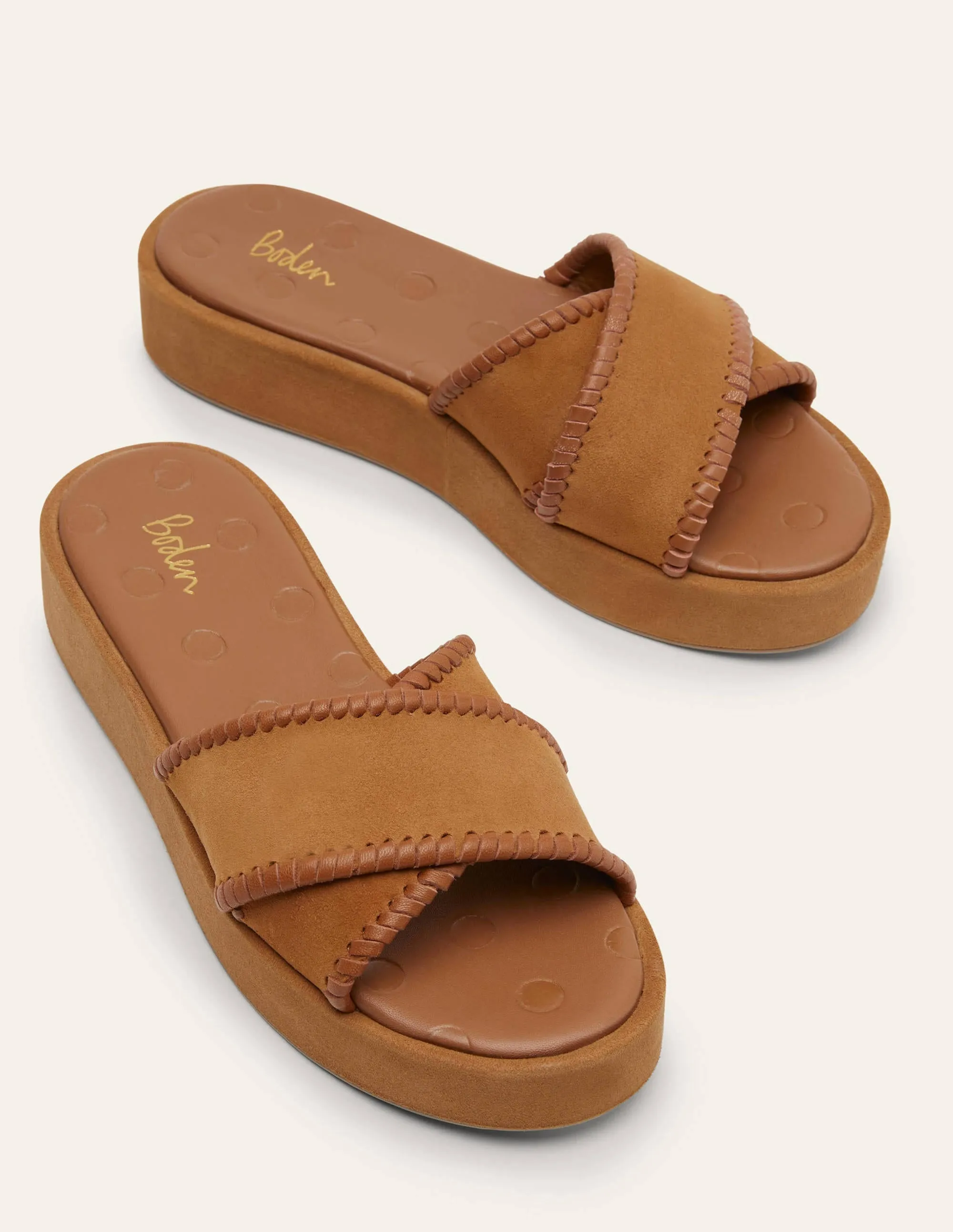 Suede Flatform Sandals-Tan