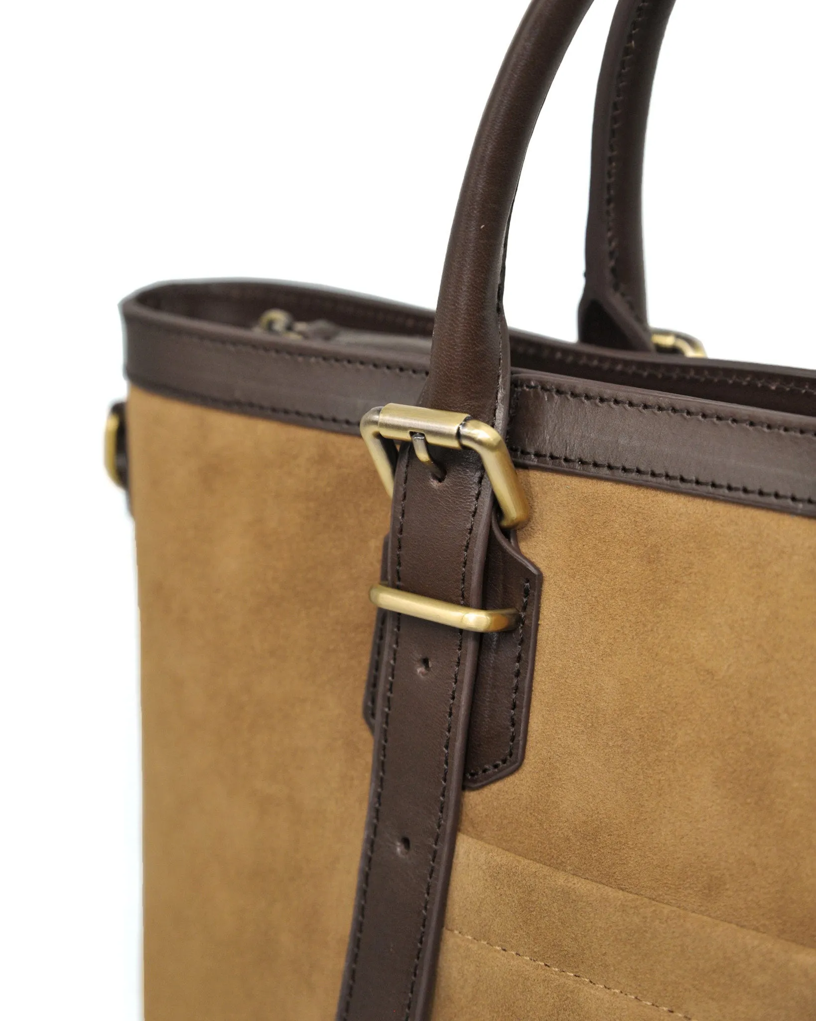 Suede Zipper Tote (Beige/ Dark Choco)