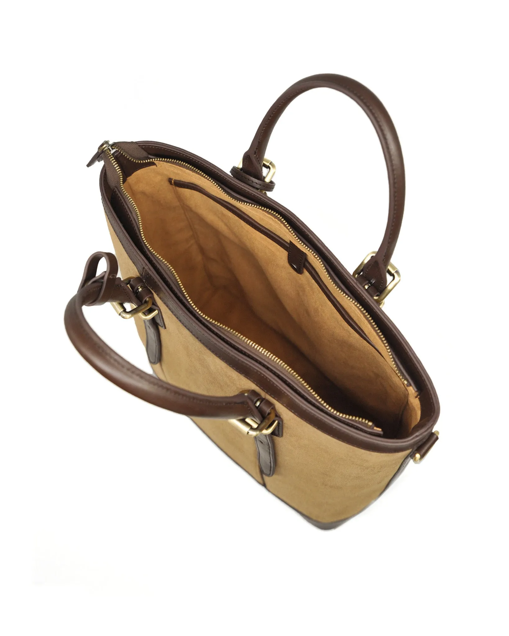 Suede Zipper Tote (Beige/ Dark Choco)