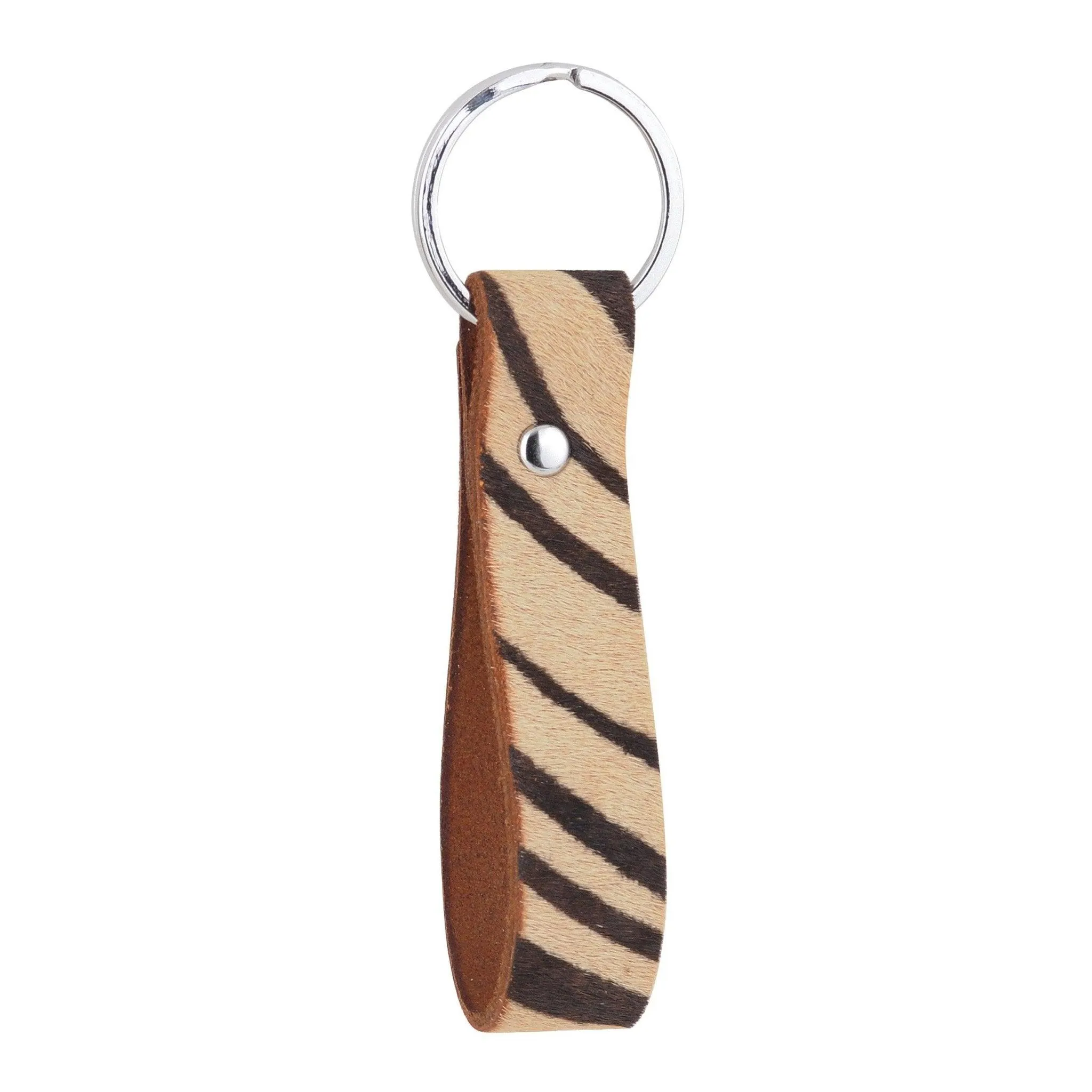 Tan Zebra Print Calf Hair Keychain