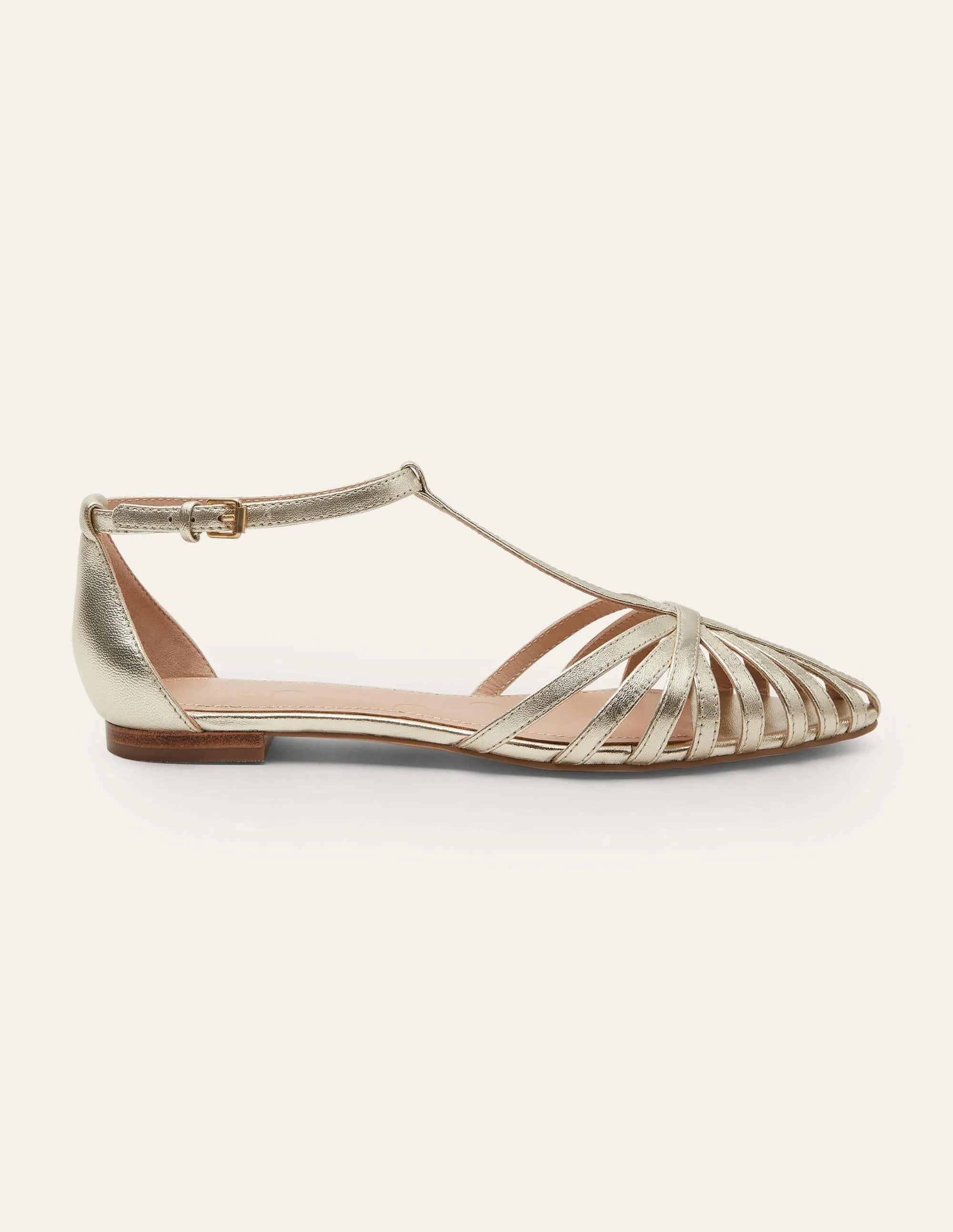 Tess Cage Flat Sandals-Pale Gold Metallic