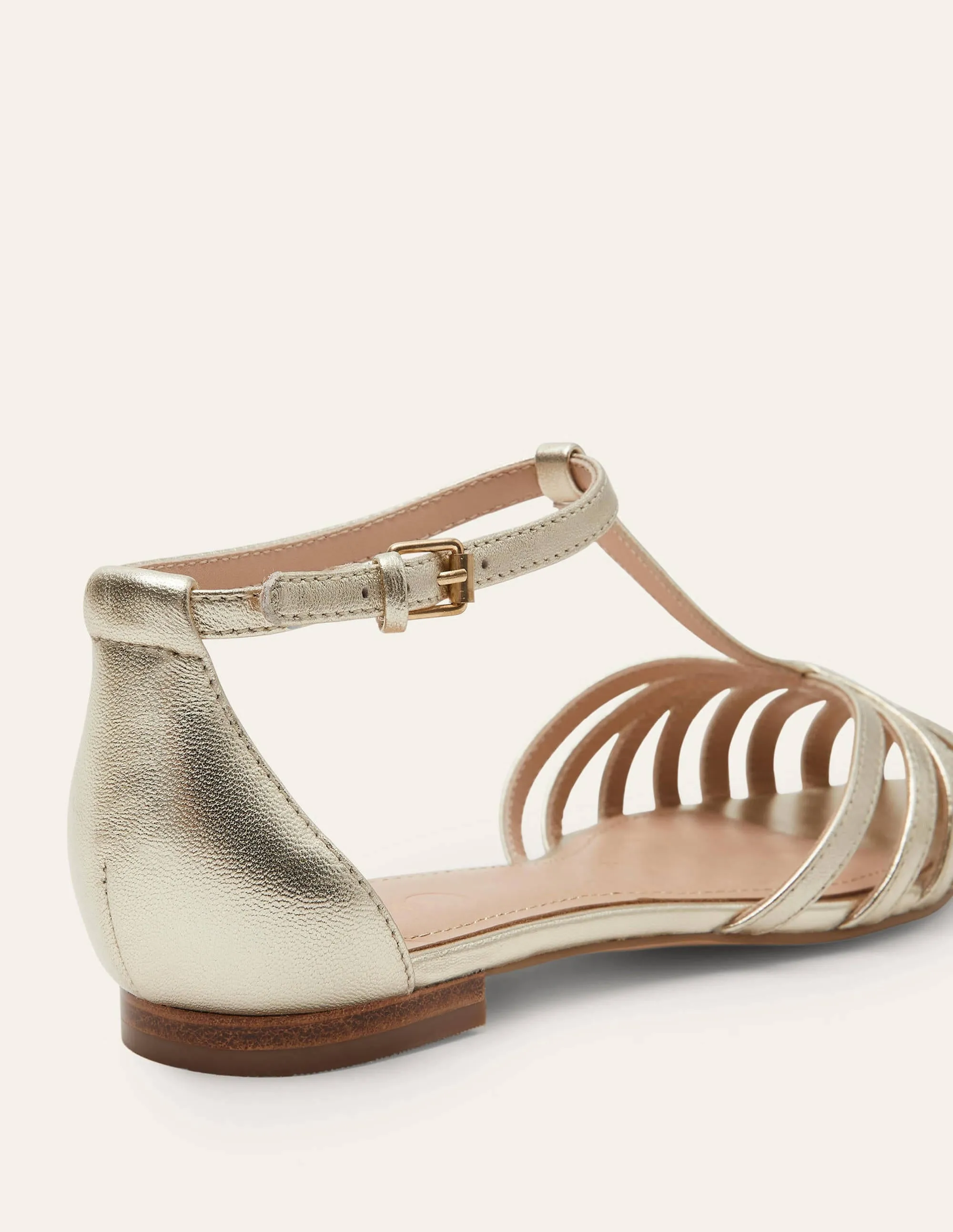 Tess Cage Flat Sandals-Pale Gold Metallic