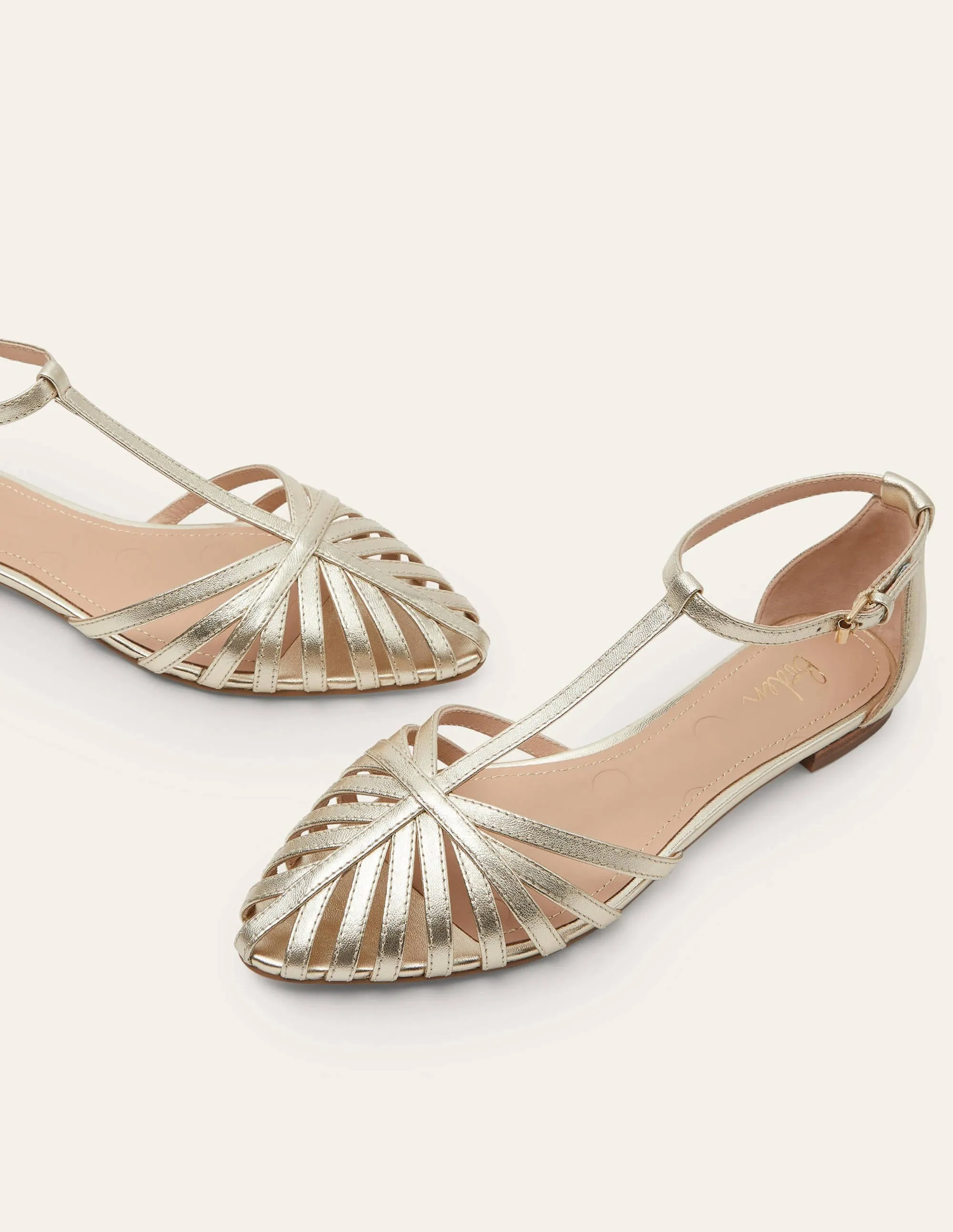 Tess Cage Flat Sandals-Pale Gold Metallic