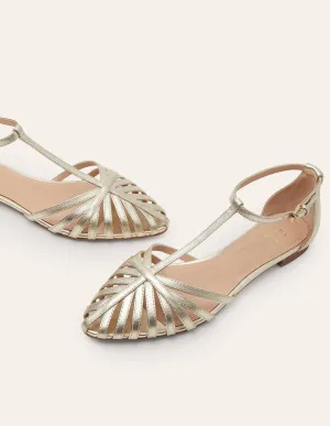 Tess Cage Flat Sandals-Pale Gold Metallic