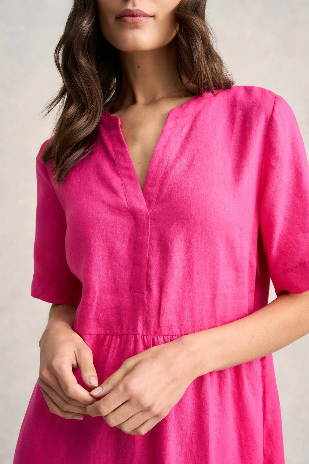 Tiered Linen Dress - Hot Pink