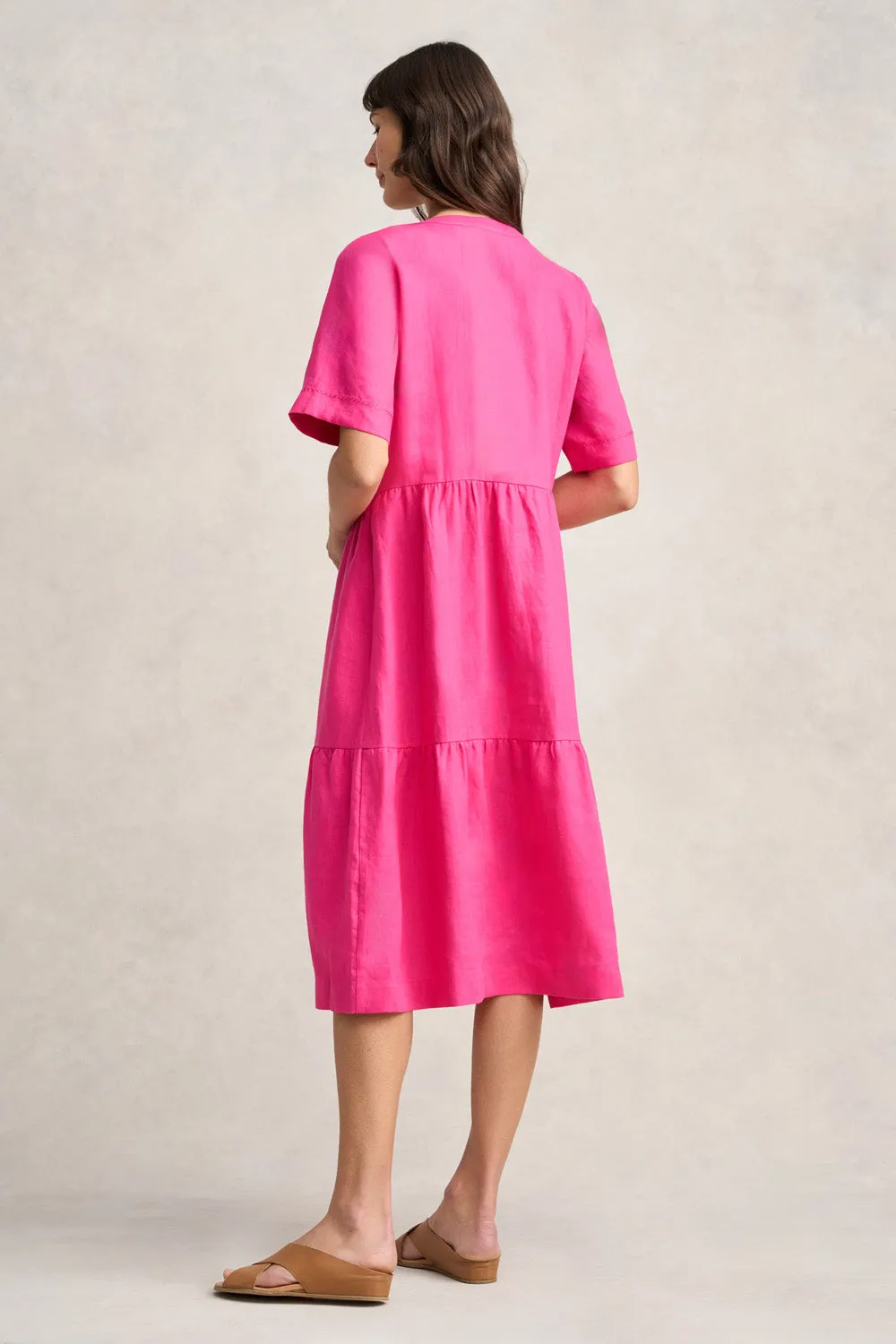 Tiered Linen Dress - Hot Pink